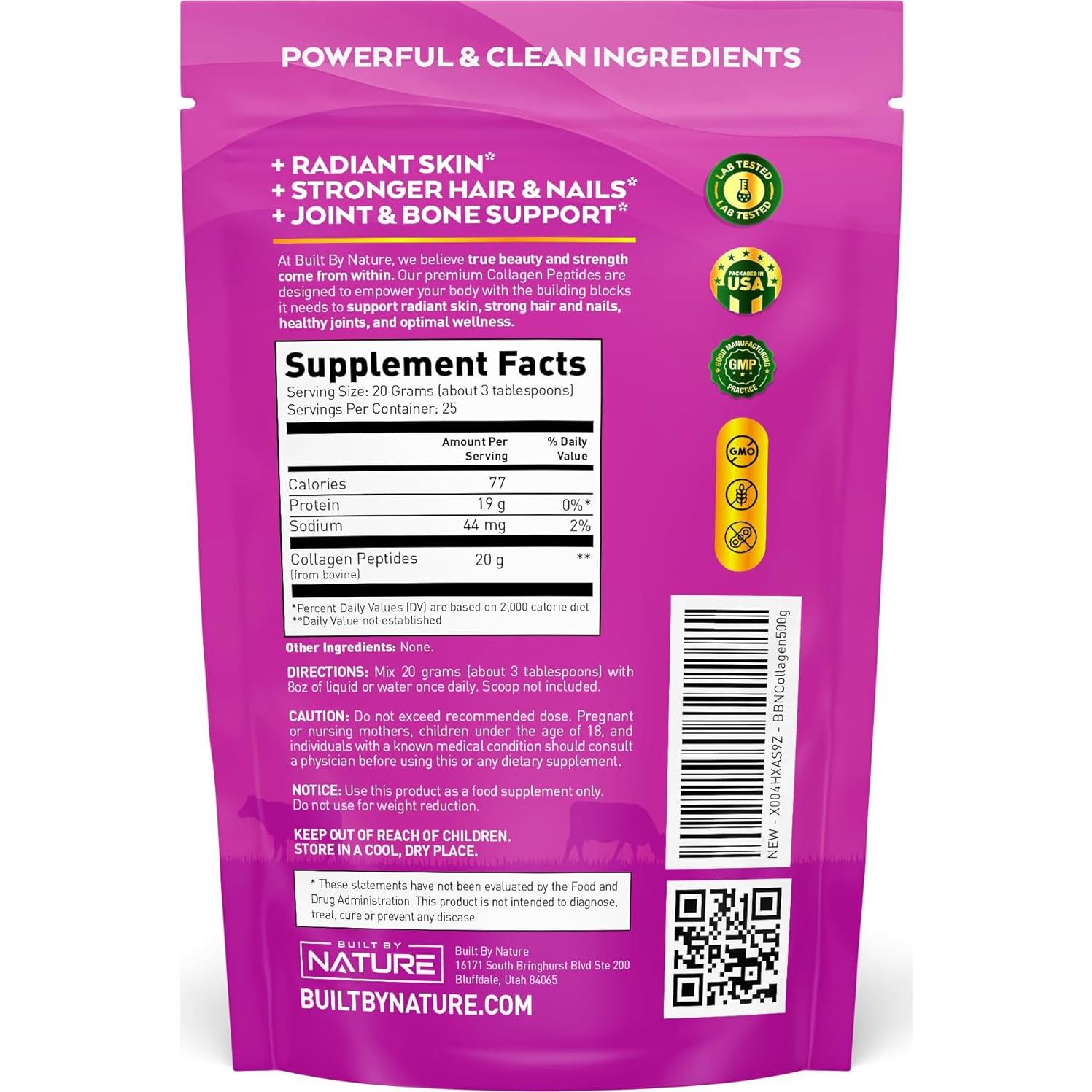 Polvo de Colágeno Hidrolizado Built By Nature 500g - Sin Sabor