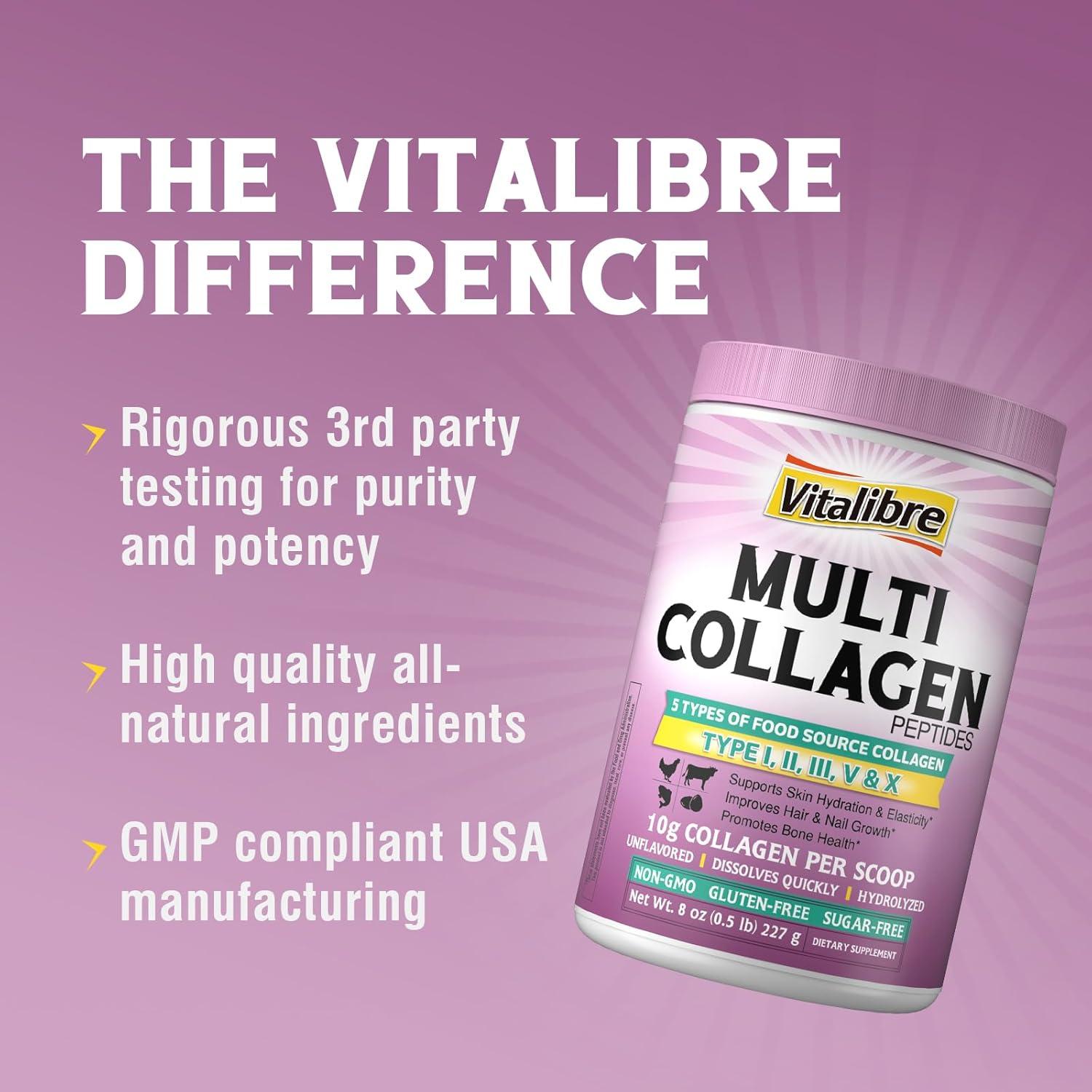 Péptidos de Colágeno Múltiple Vitalibre 226.8g Sin Sabor