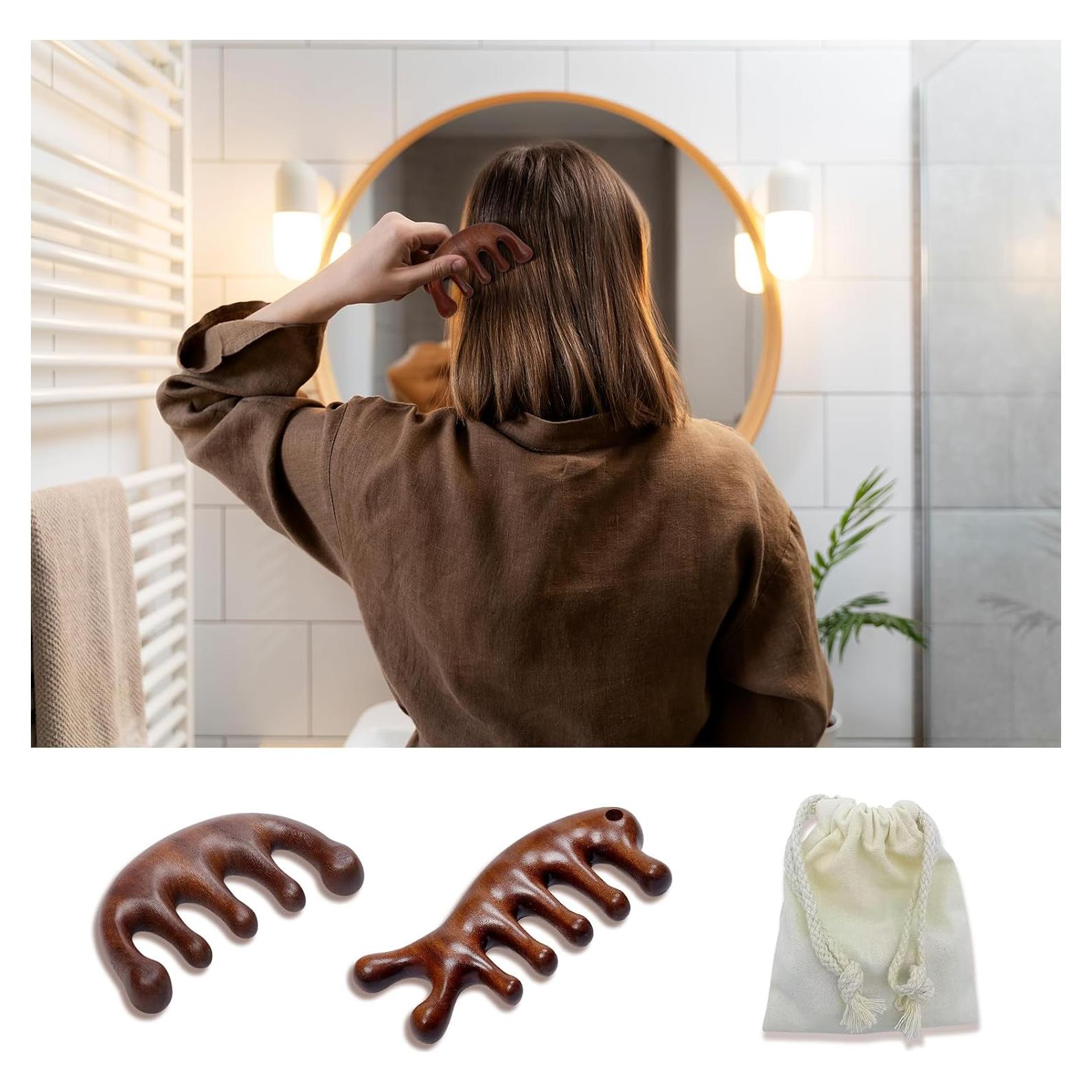 Set de 2 Peines de Masaje de Madera Sándalo para Cabello