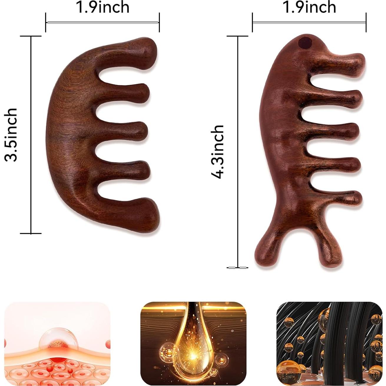Set de 2 Peines de Masaje de Madera Sándalo para Cabello