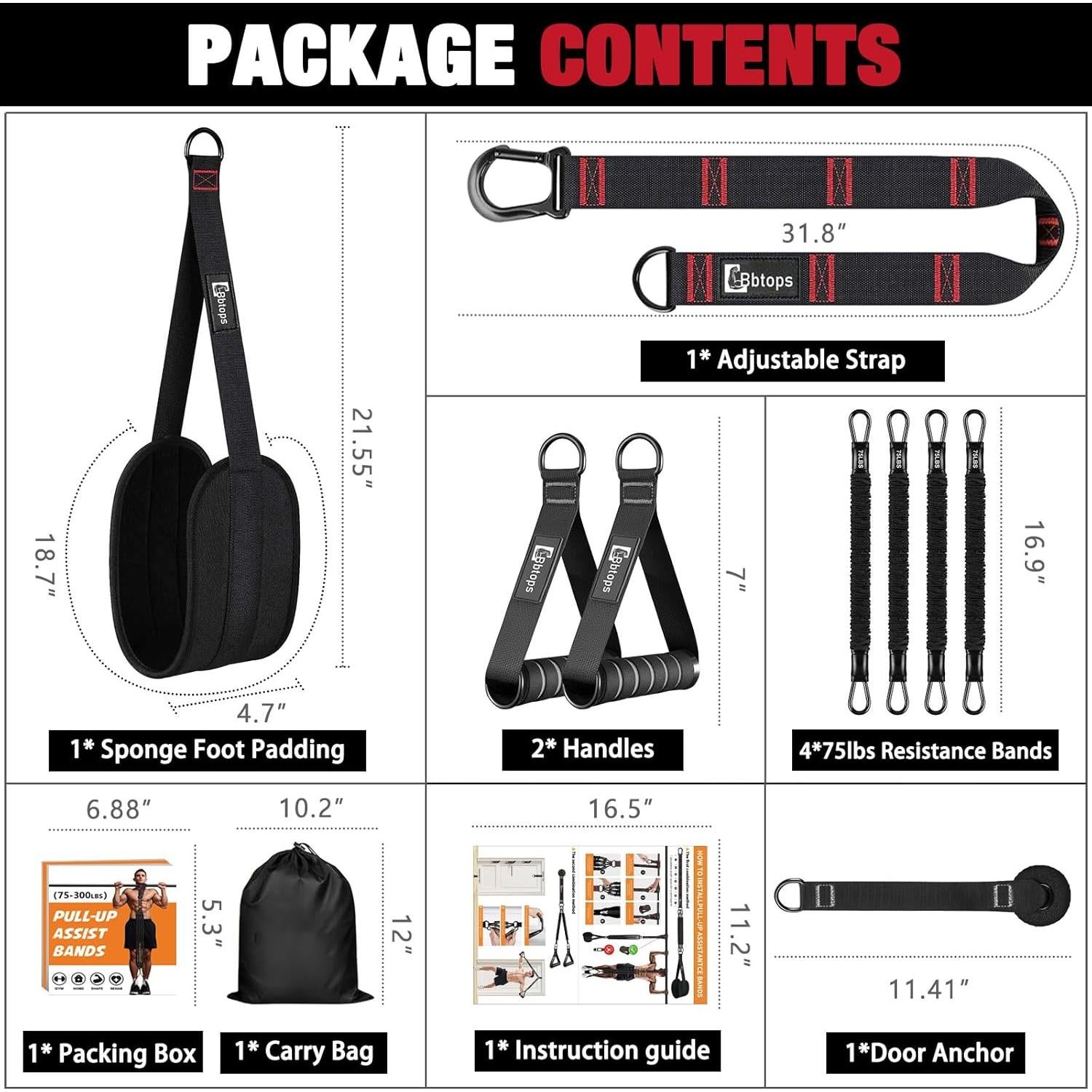 Set de Bandas de Asistencia para Pull Up Bbtops - 4 Bandas Ajustables