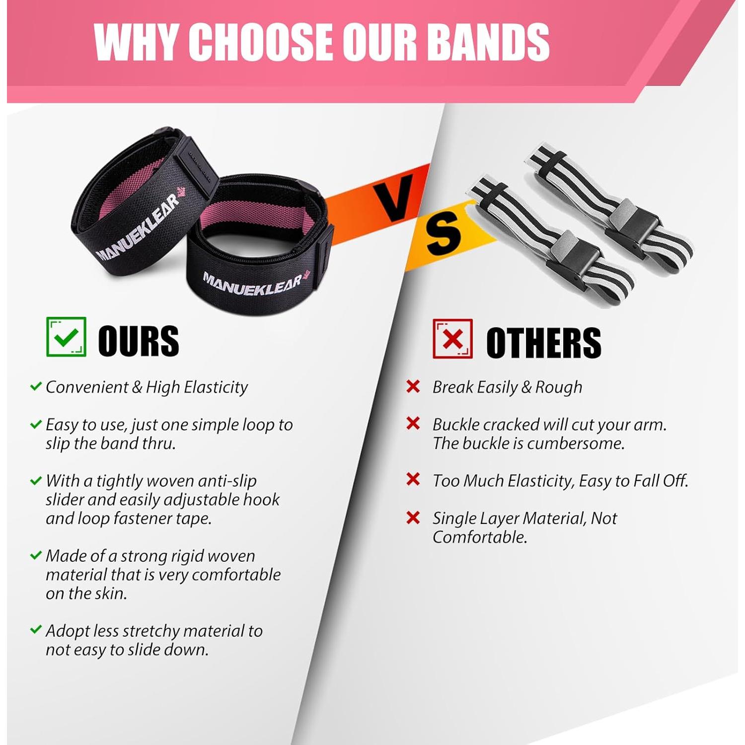 Bandas de Restricción de Flujo Sanguíneo MANUEKLEAR Rosa 80cm