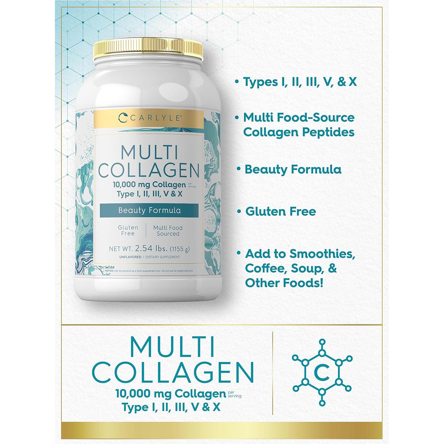 Carlyle Polvo de Colágeno Multi Tipo I, II, III, V, X 1.09 kg