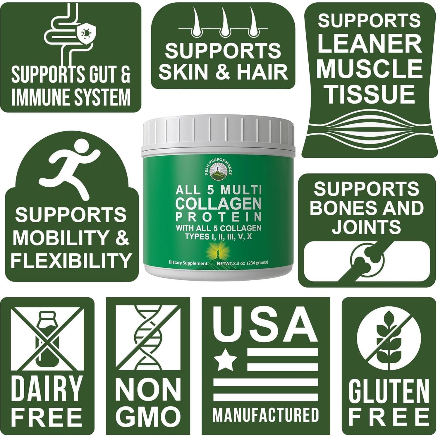 Proteína en Polvo Peak Performance Todos 5 Multi-Colágeno 335g