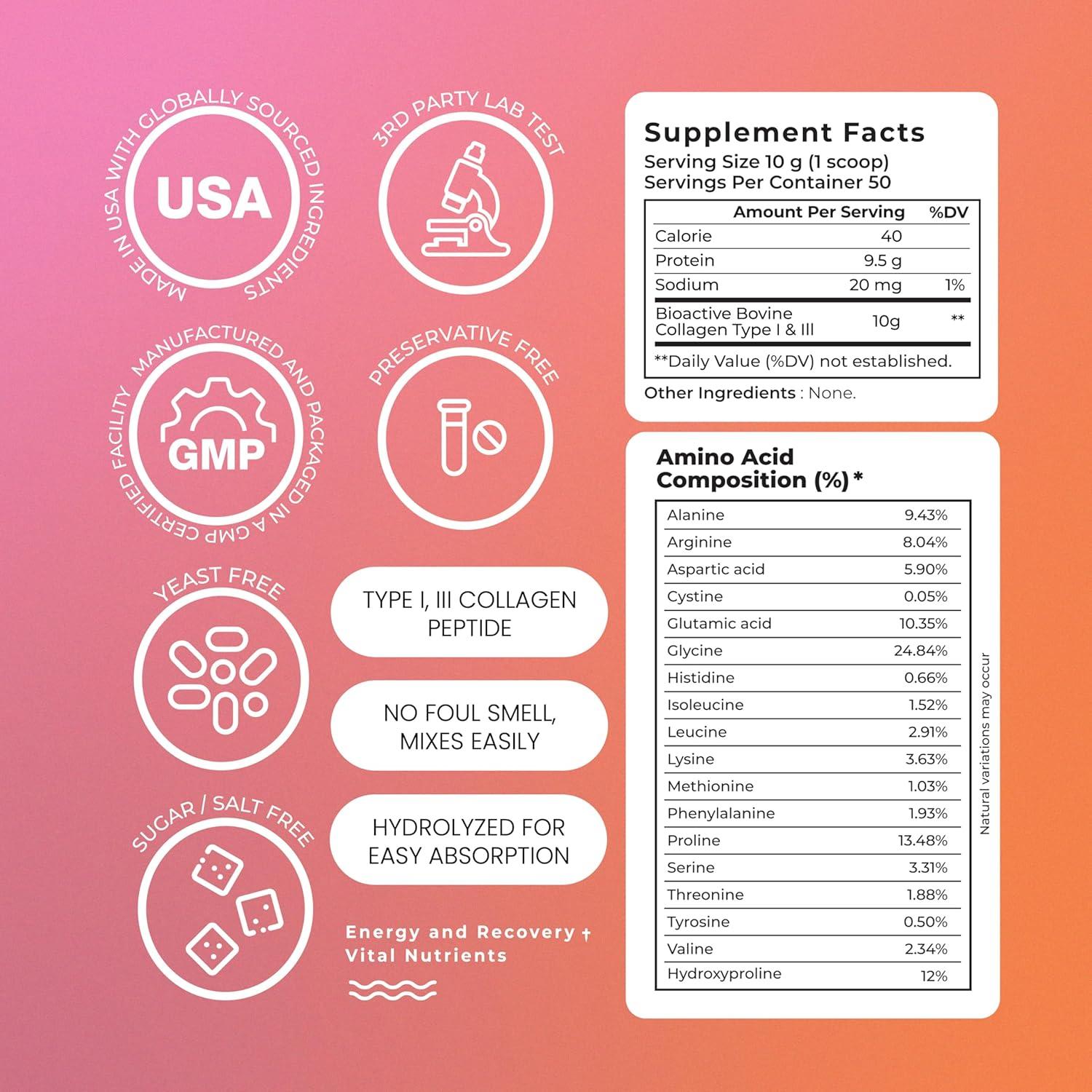 Polvo de Colágeno Hidrolizado Zense 500g - Tipo I y III, Orgánico