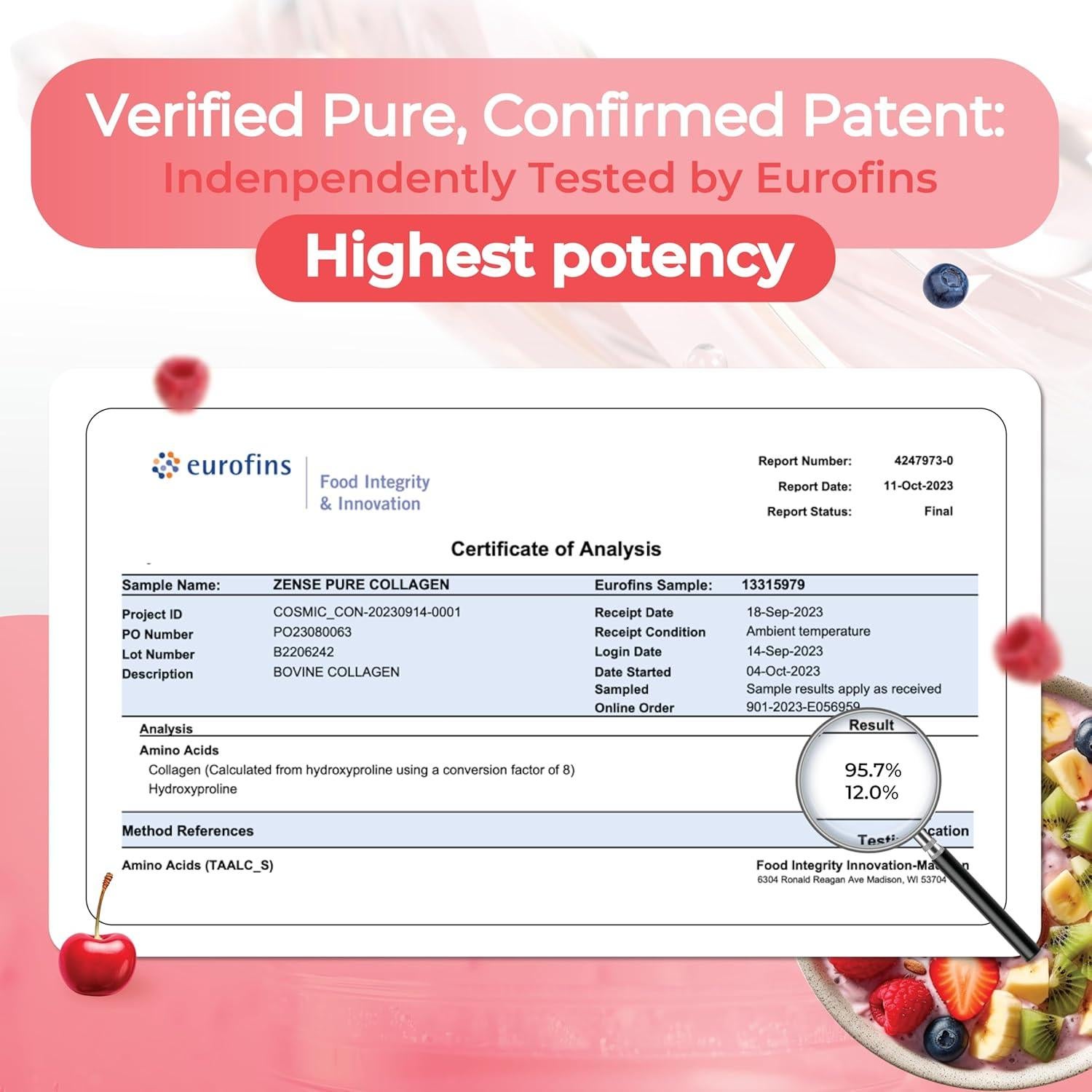 Polvo de Colágeno Hidrolizado Zense 500g - Tipo I y III, Orgánico