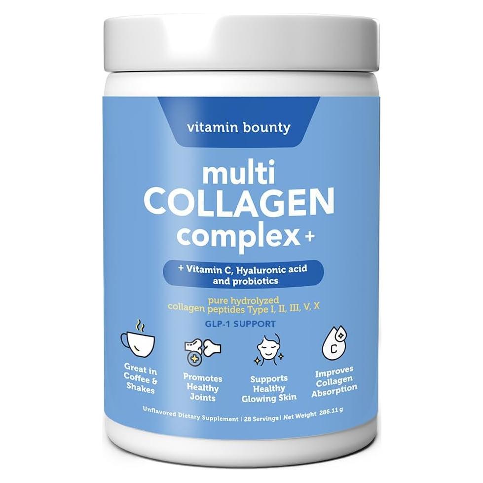 Colágeno Múltiple Vitamin Bounty Plus - 5 Tipos de Péptidos con Vitamina C y Ácido Hialurónico - 28 Porciones