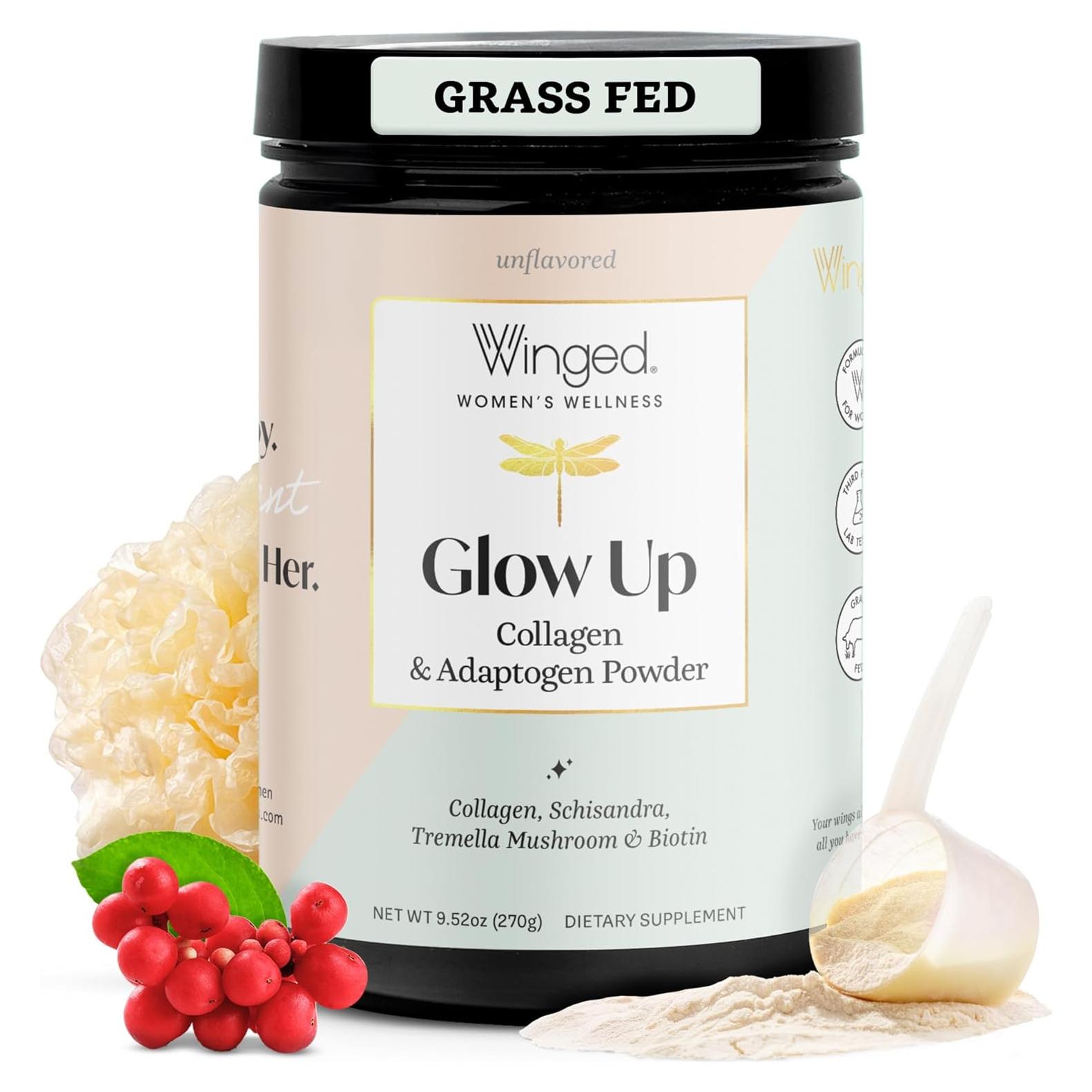 Polvo de Colágeno para Mujeres Winged Glow Up 255g - Belleza Piel, Cabello y Uñas