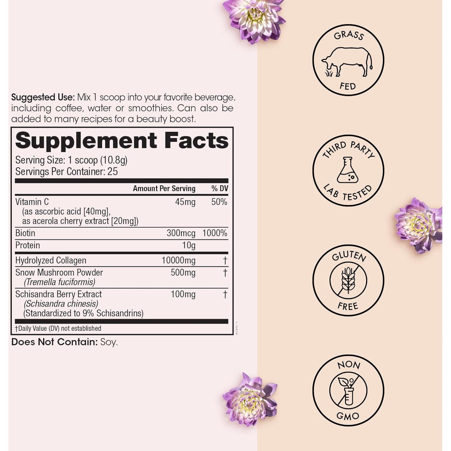 Polvo de Colágeno para Mujeres Winged Glow Up 255g - Belleza Piel, Cabello y Uñas