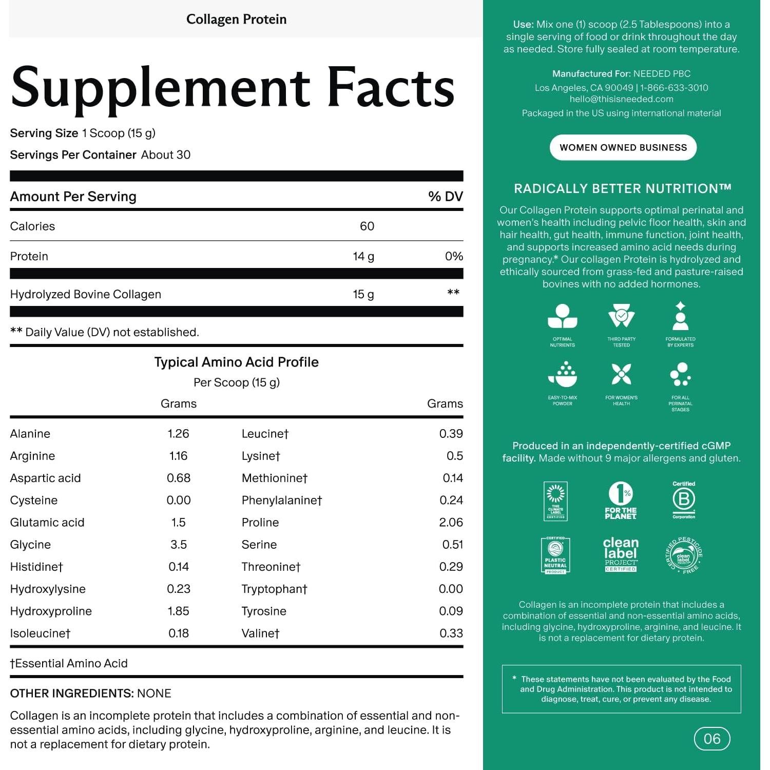 Polvo de Proteína de Colágeno Hidrolizado Necesitado 450g
