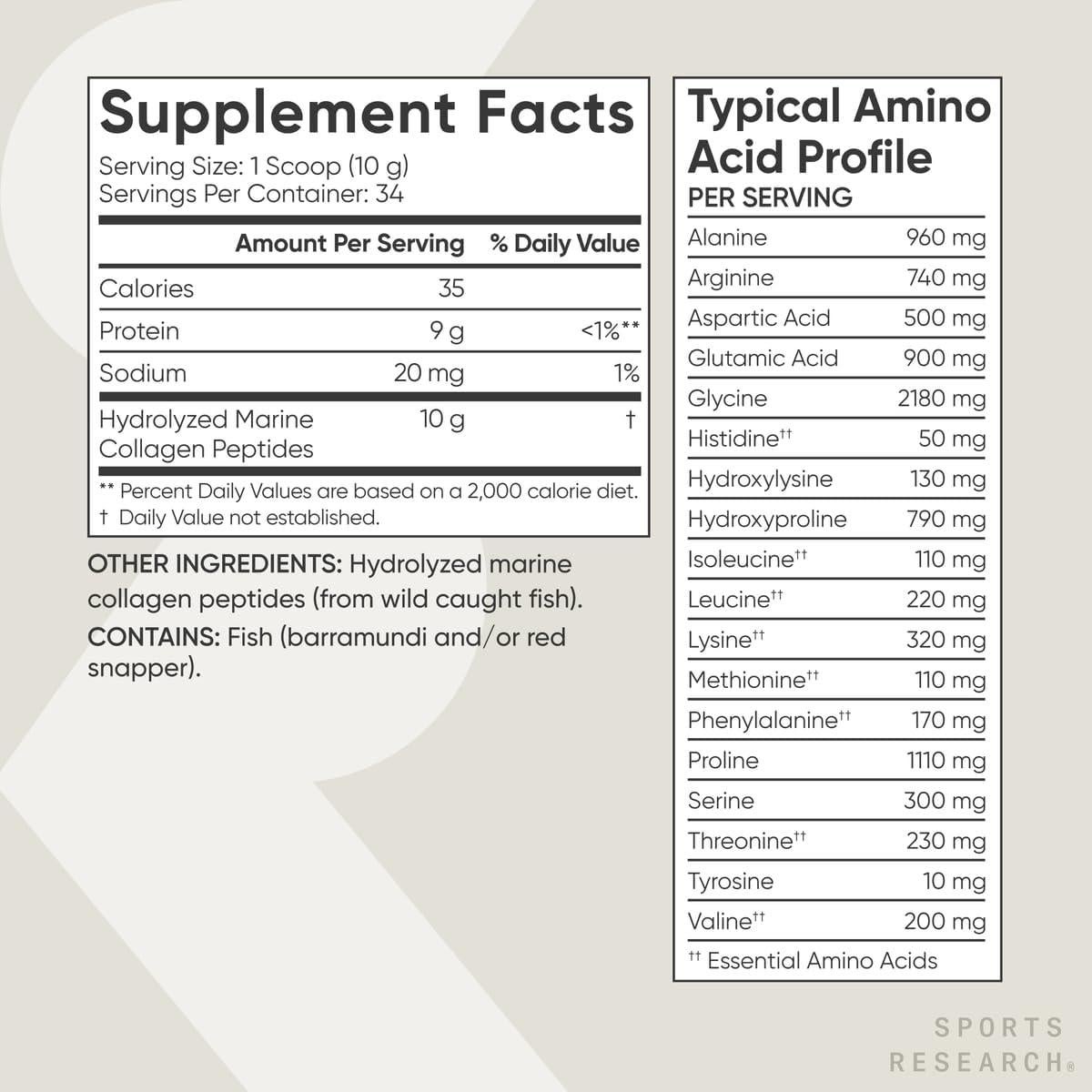 Polvo de Péptidos de Colágeno Marino Sports Research 340g