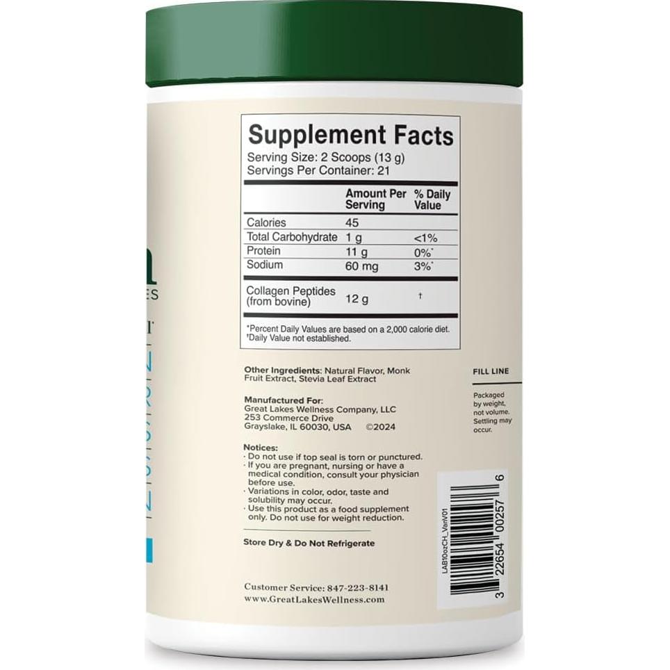 Polvo de Péptidos de Colágeno Great Lakes 283.5g Vainilla