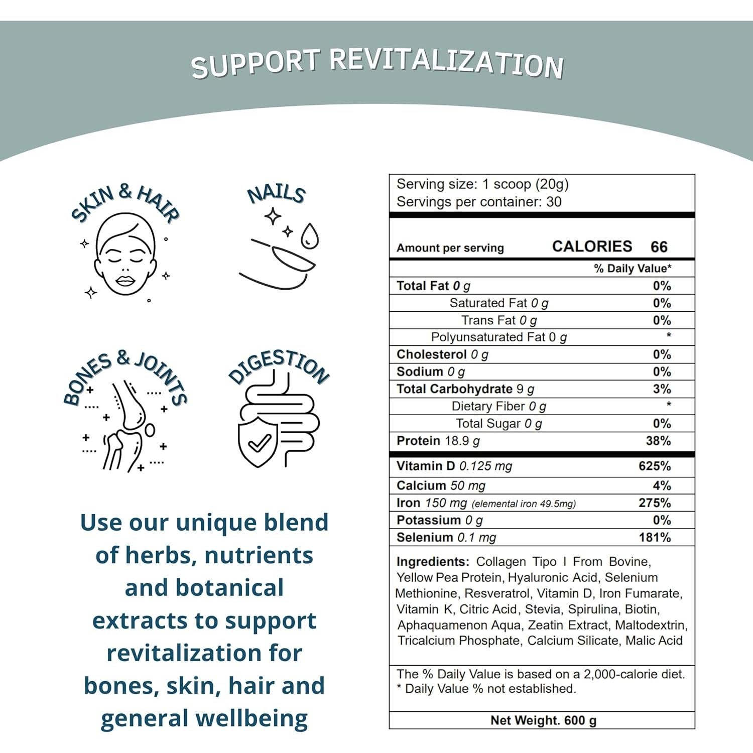 Bioxtron Polvo de Colágeno Tipo I 600g - Sin Sabor, Salud Piel y Cabello