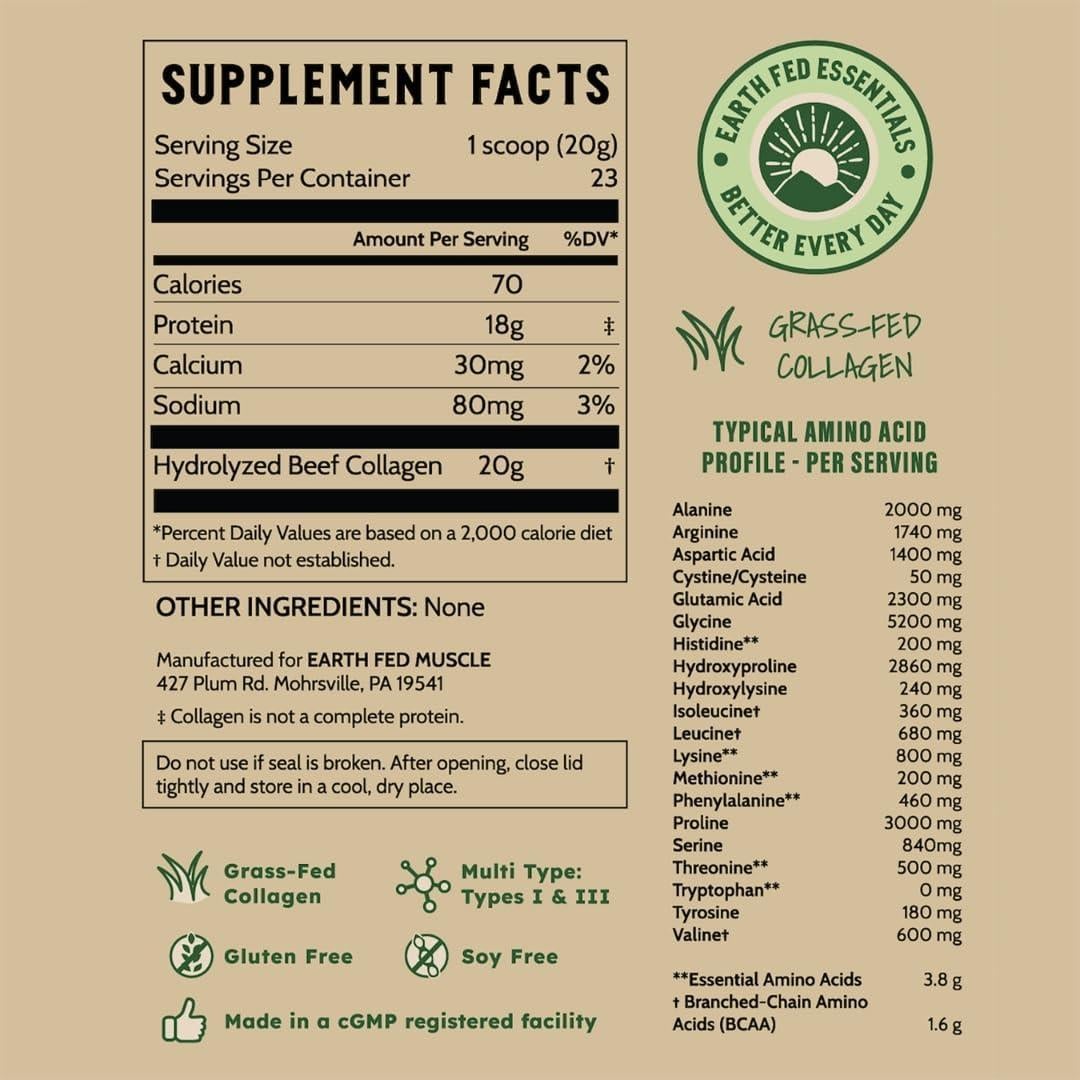 Polvo de Colágeno Sin Sabor Earth Fed Muscle 20g - 0.45kg