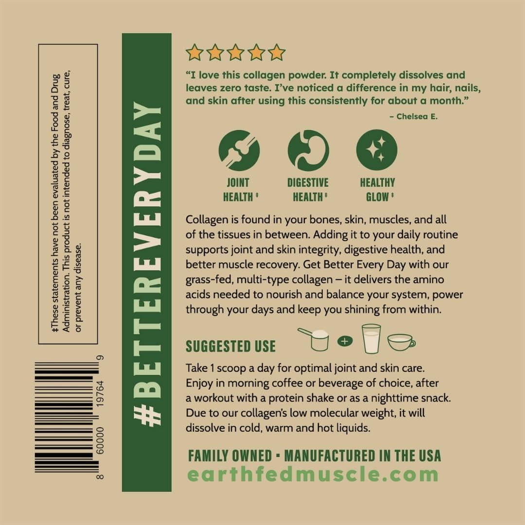 Polvo de Colágeno Sin Sabor Earth Fed Muscle 20g - 0.45kg