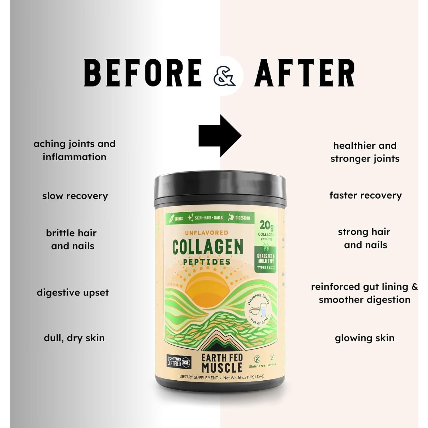 Polvo de Colágeno Sin Sabor Earth Fed Muscle 20g - 0.45kg