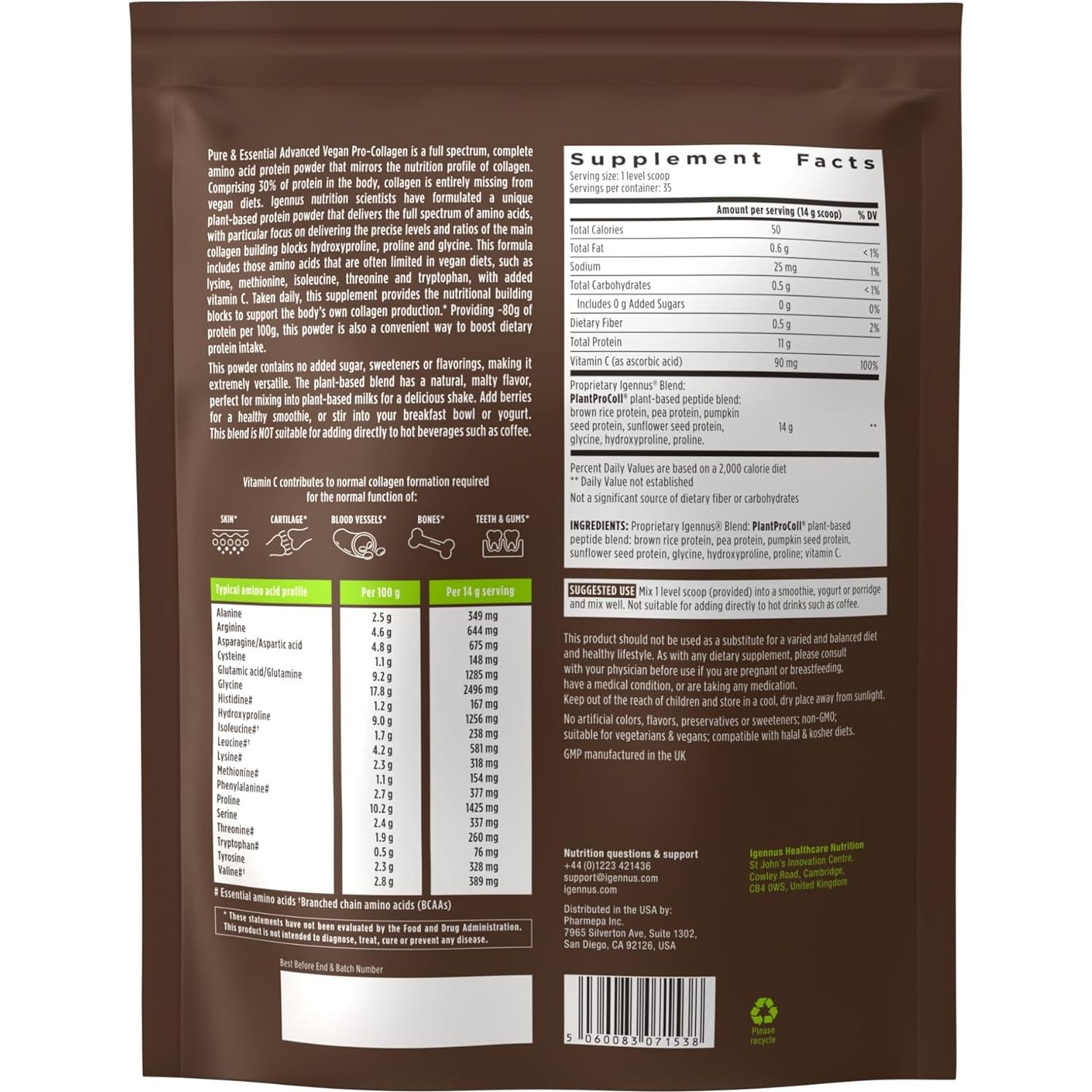 Polvo de Colágeno Vegano Igennus 500g con Vitamina C