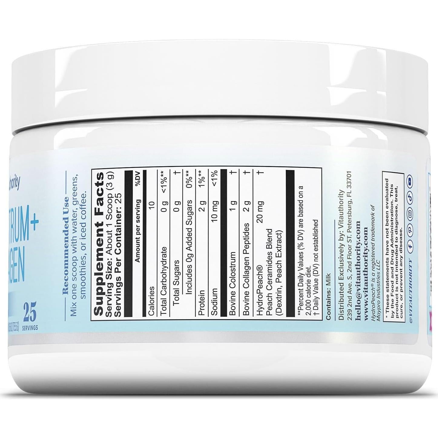 Colostrum Colágeno Hidrolizado Vitauthority 1g Colostro 2g Péptidos
