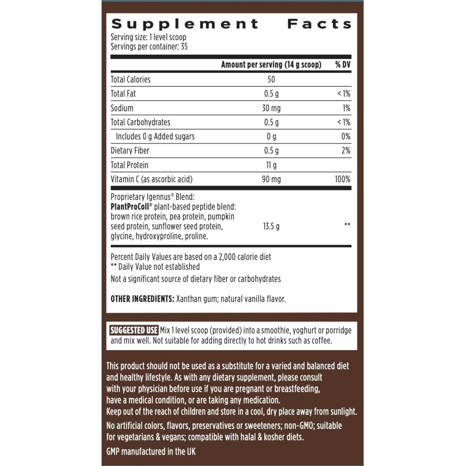 Polvo de Colágeno Vegano Igennus 0.49 kg Vainilla con Vitamina C