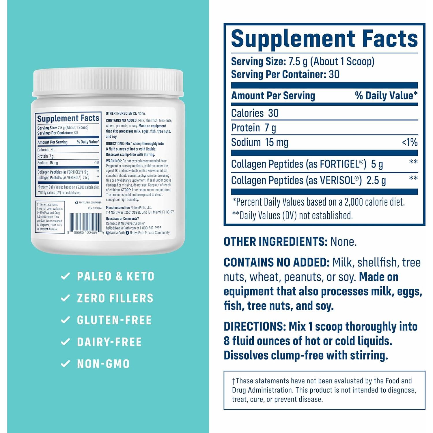 Colágeno Avanzado NativePath Tipo 1 y 3, 30 Porciones