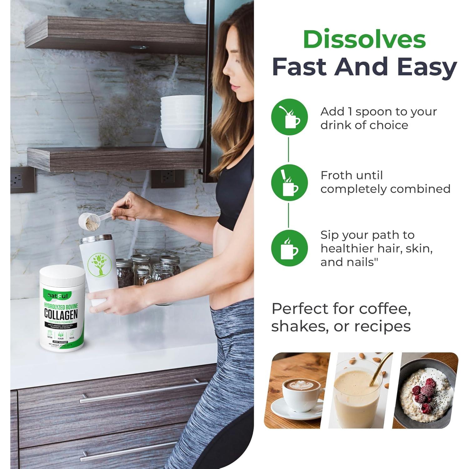 Polvo de Colágeno Hidrolizado Natful 450g - Sin Sabor, Vitamina C