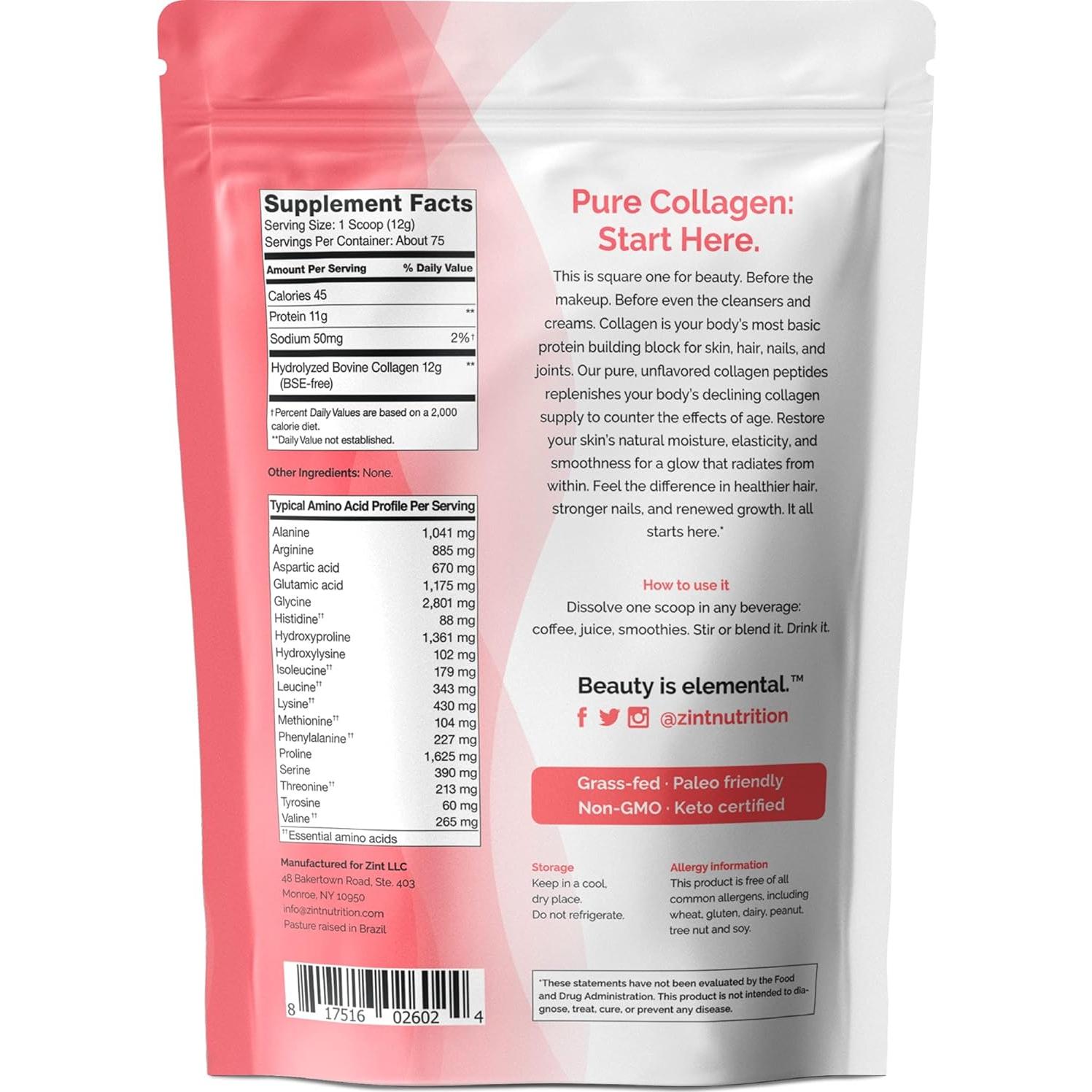 Polvo de Colágeno Hidrolizado Zint 907 g - Tipo I y III