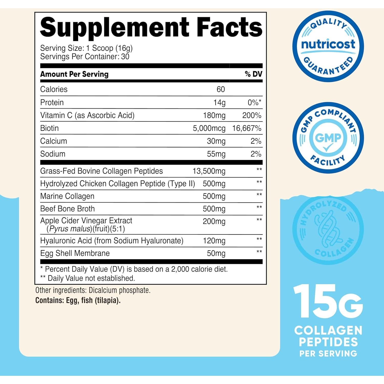 Proteína de Colágeno Sin Sabor Nutricost 30 Porciones 0.59kg