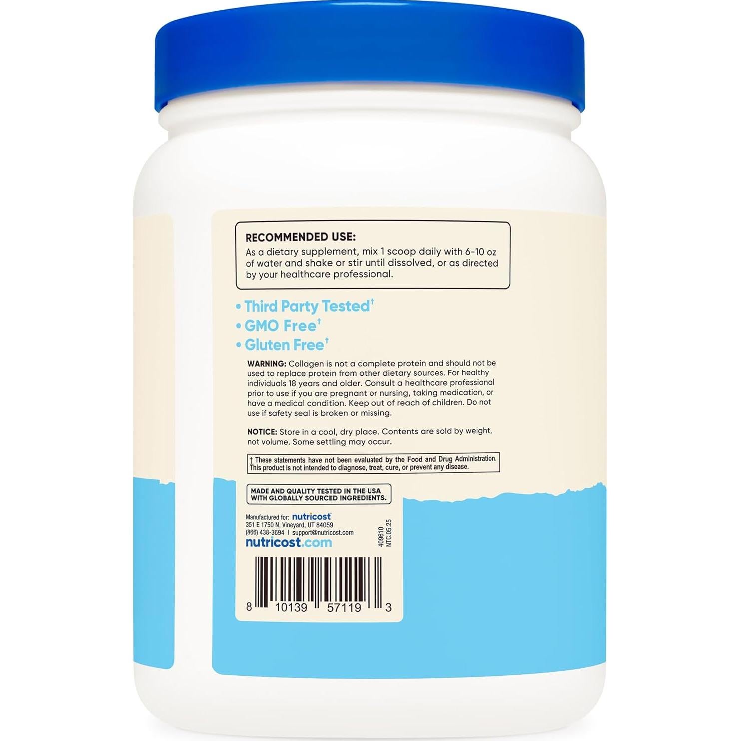 Proteína de Colágeno Sin Sabor Nutricost 30 Porciones 0.59kg