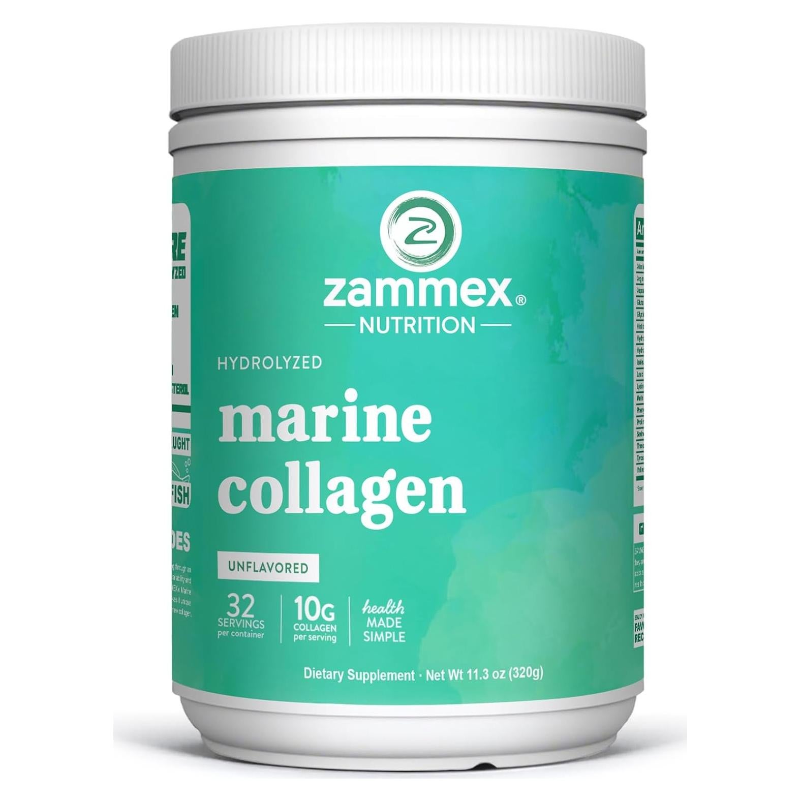 Zammex Colágeno Marino en Polvo 320g - Sin Sabor, Tipo 1 y 3