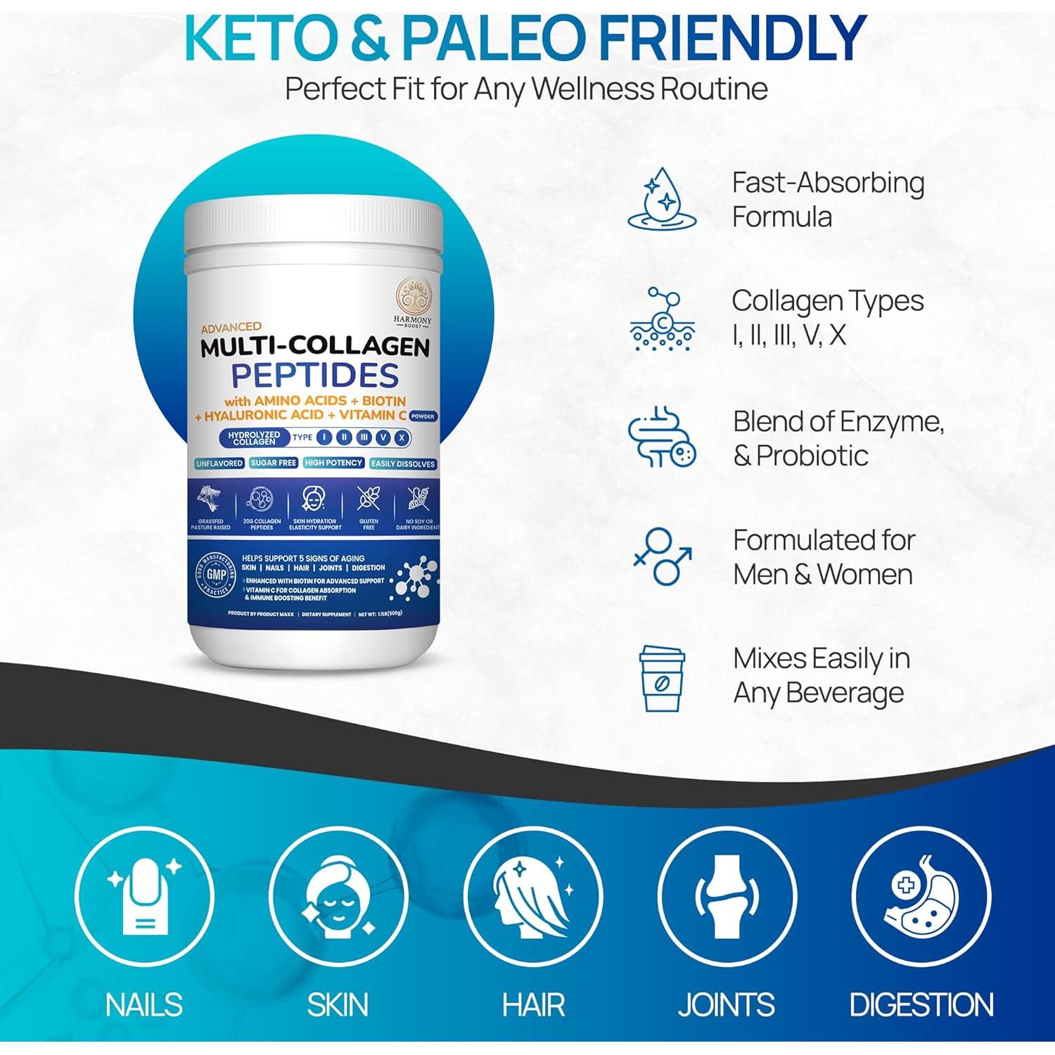 Polvo de Colágeno Hidrolizado 500g | Con Biotina y Vitamina C