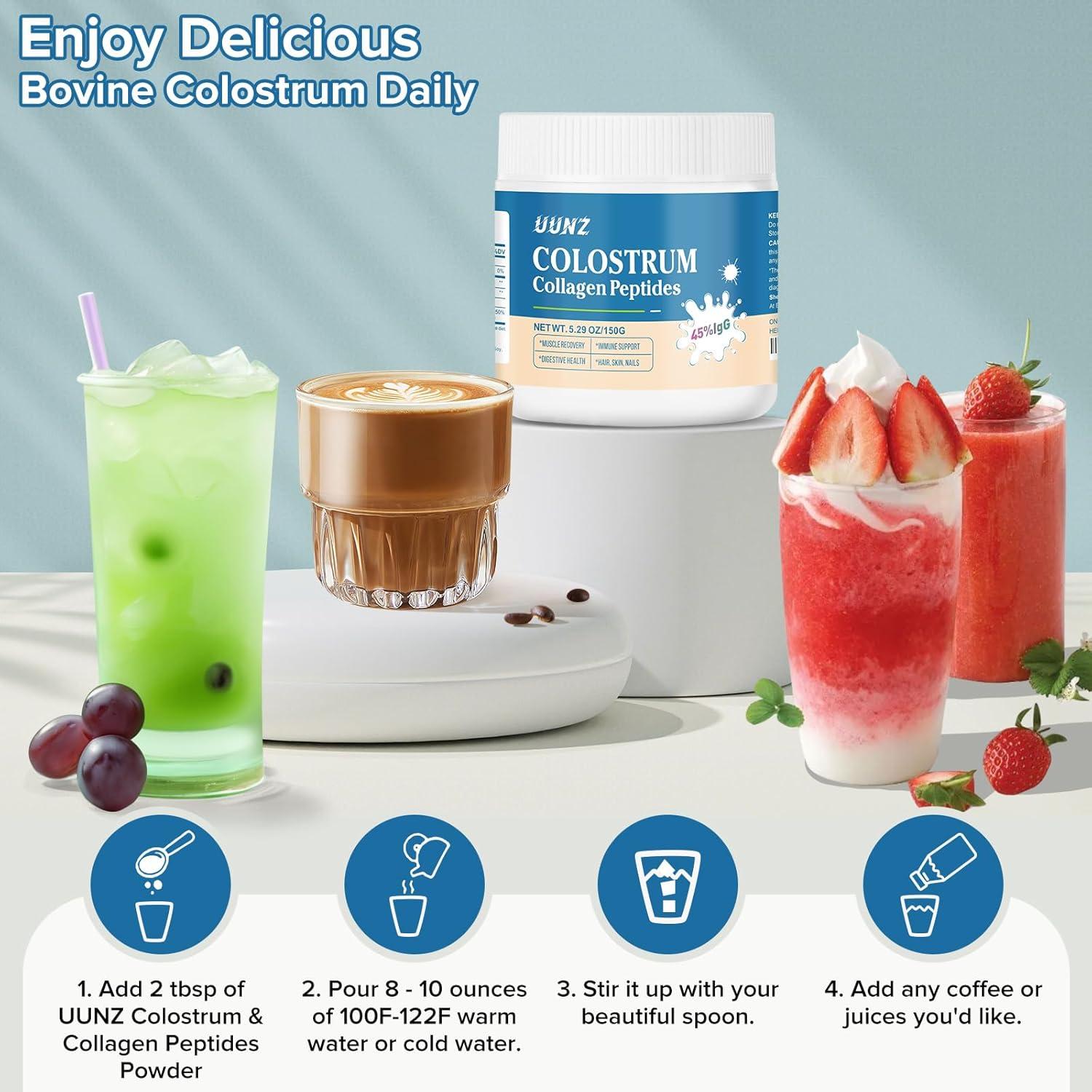 Polvo de Calostro Bovino UUNZ 150g con Colágeno Sin Sabor