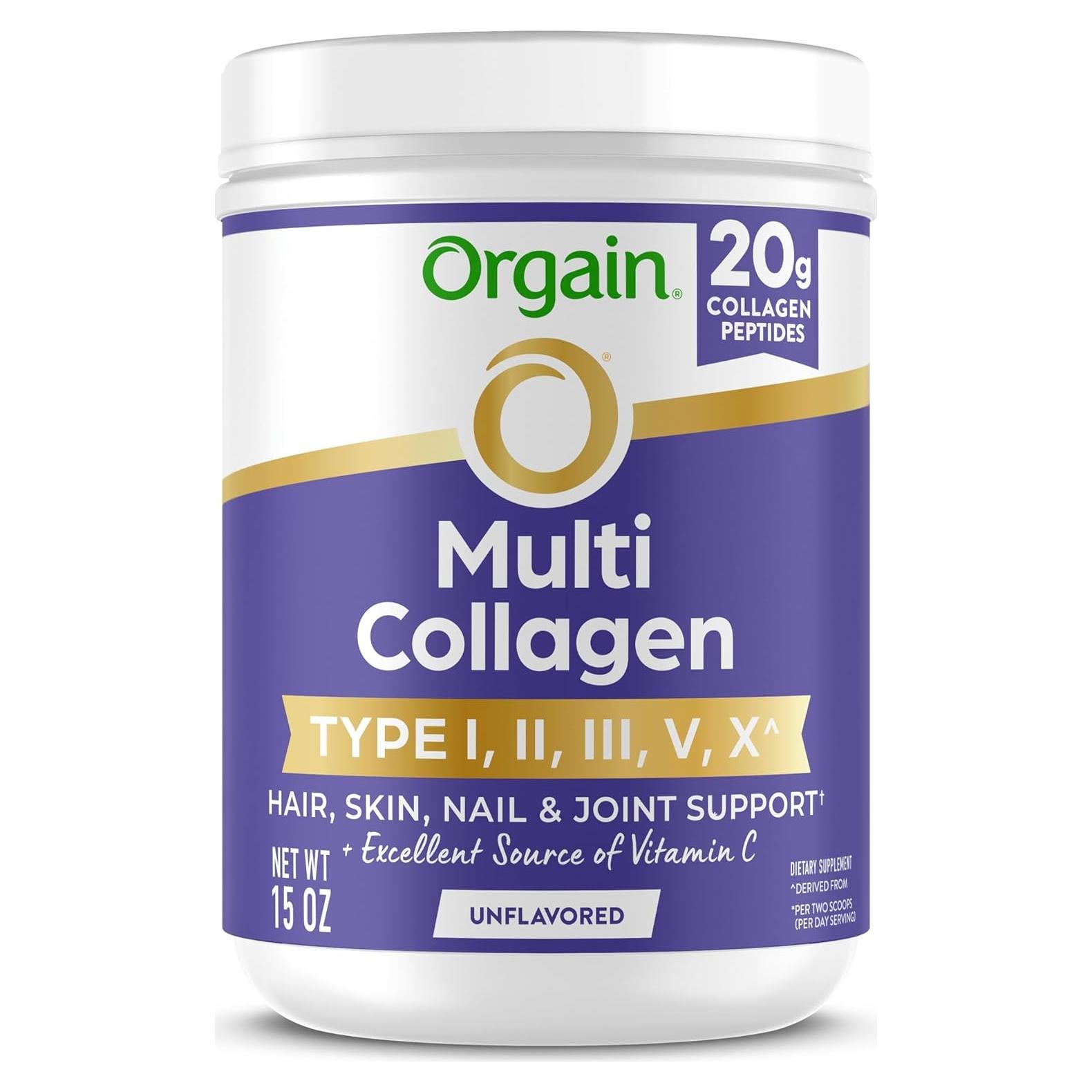 Orgain Multi Colágeno en Polvo 425g - 20g Colágeno Tipo I, II, III, V, X