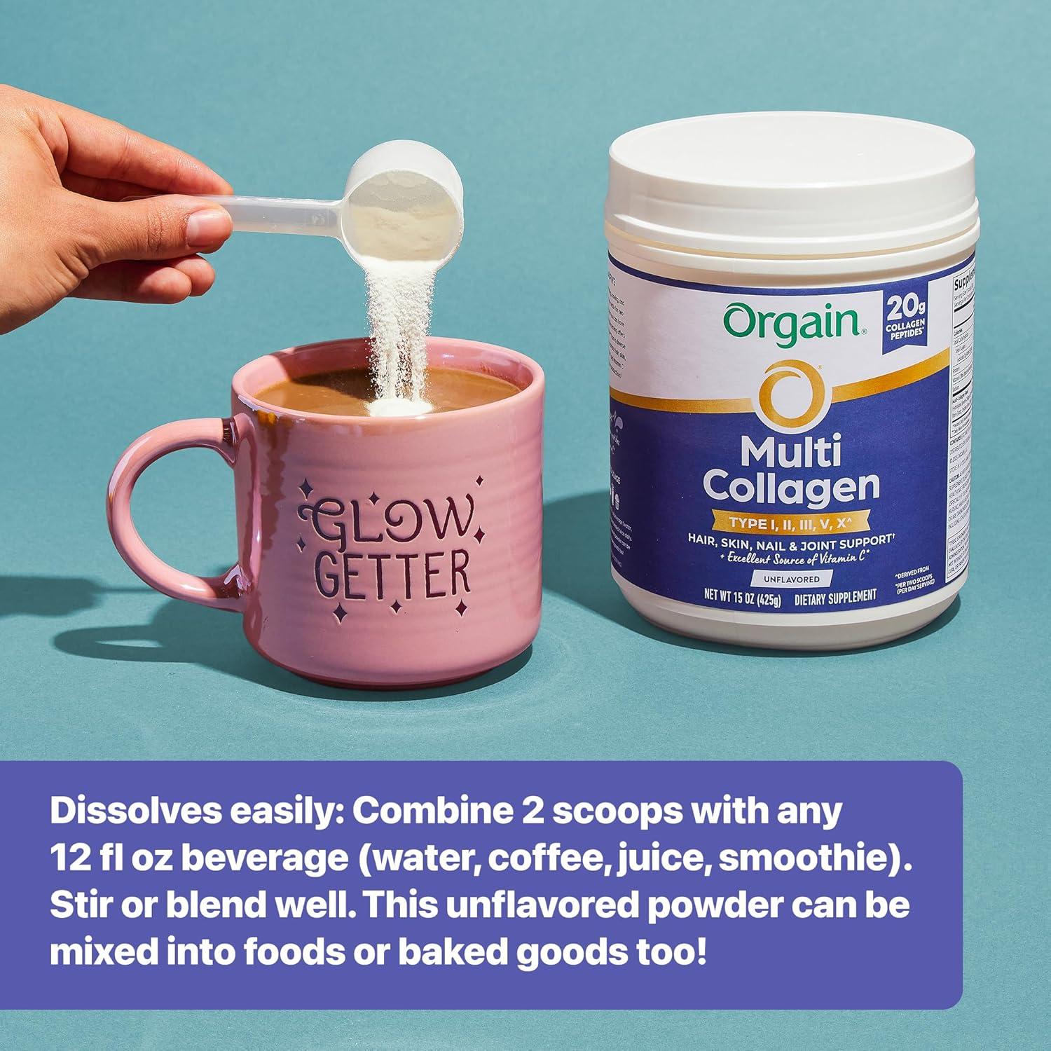 Orgain Multi Colágeno en Polvo 425g - 20g Colágeno Tipo I, II, III, V, X