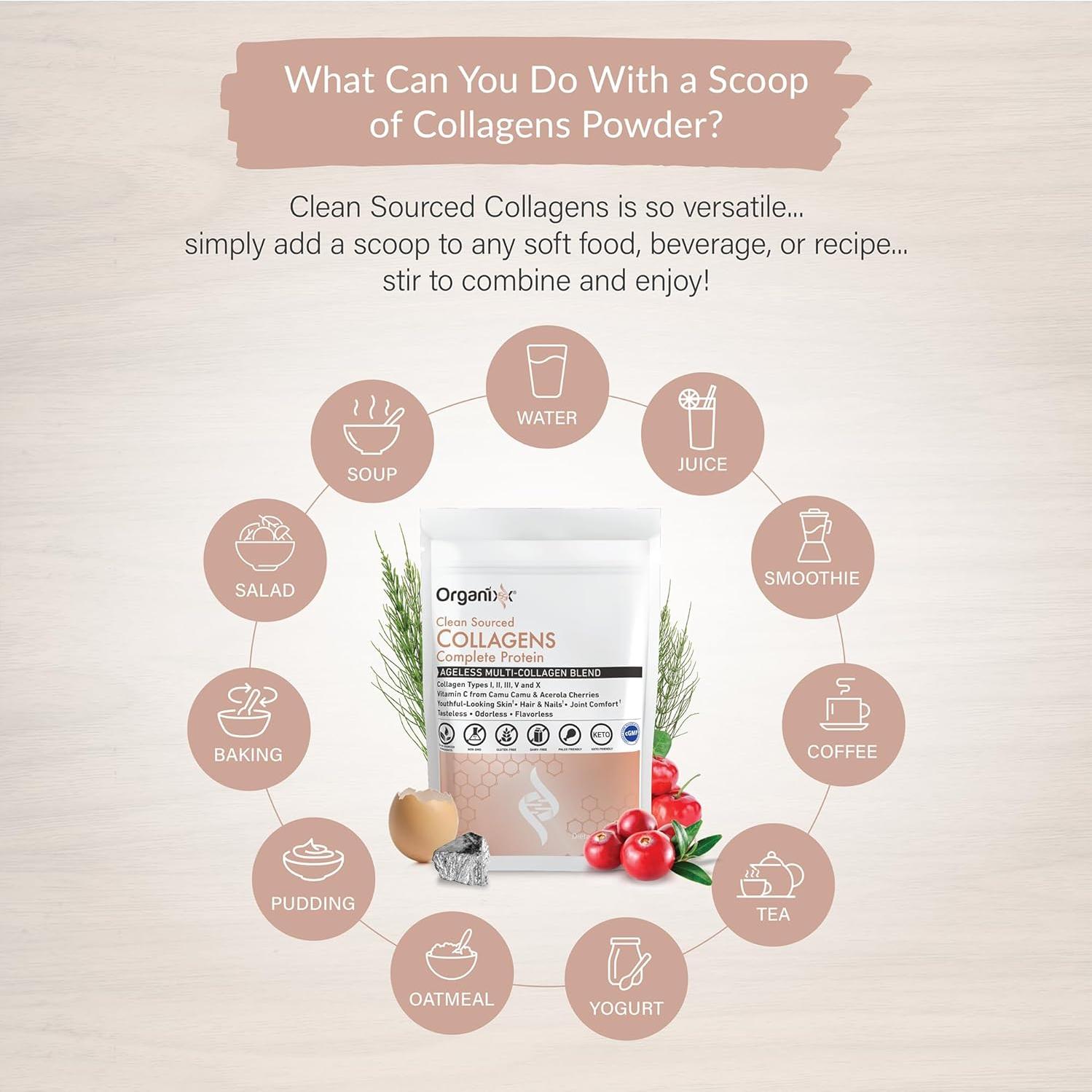 Polvo de Péptidos de Colágeno Organixx 170g - Salud Piel, Cabello, Articulaciones