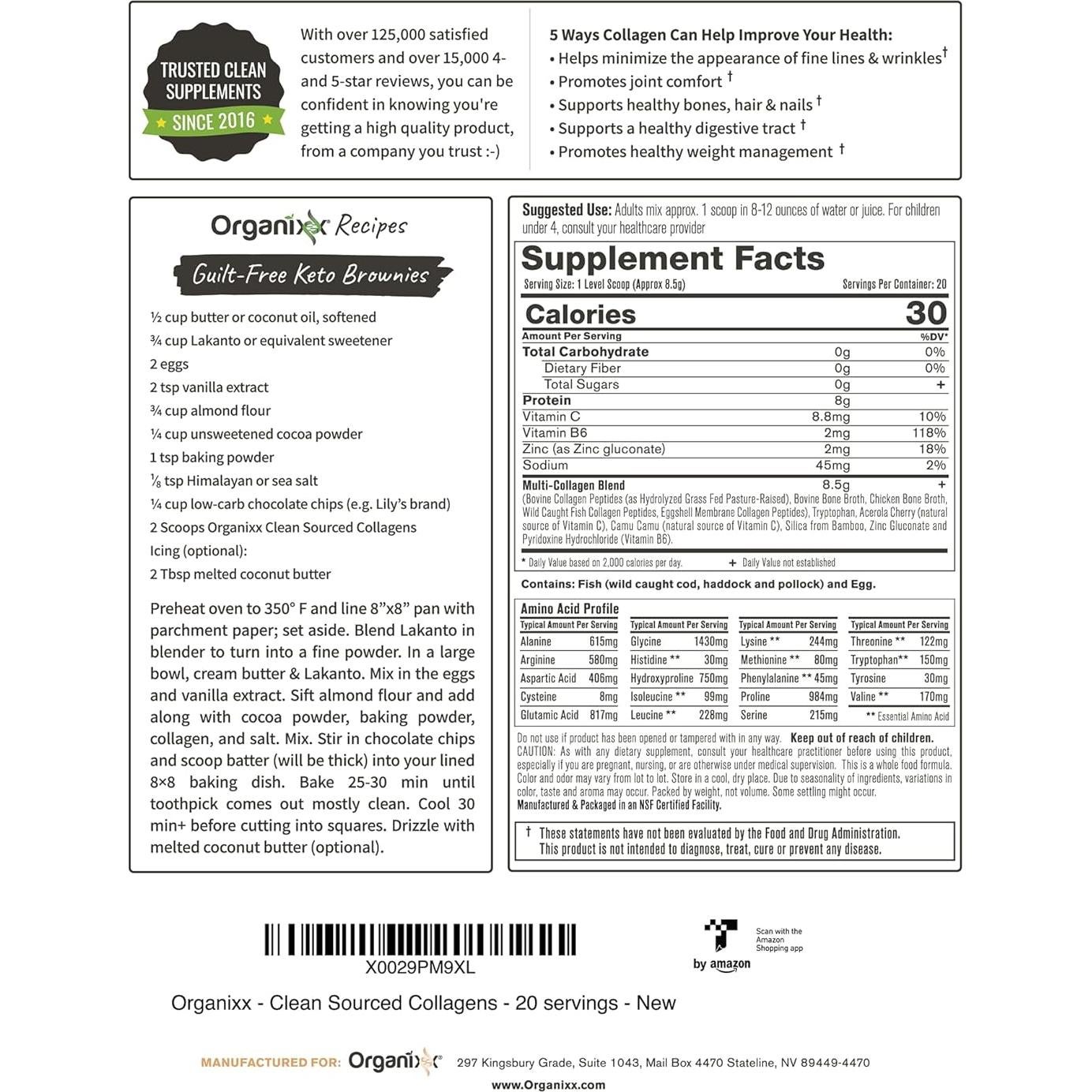 Polvo de Péptidos de Colágeno Organixx 170g - Salud Piel, Cabello, Articulaciones