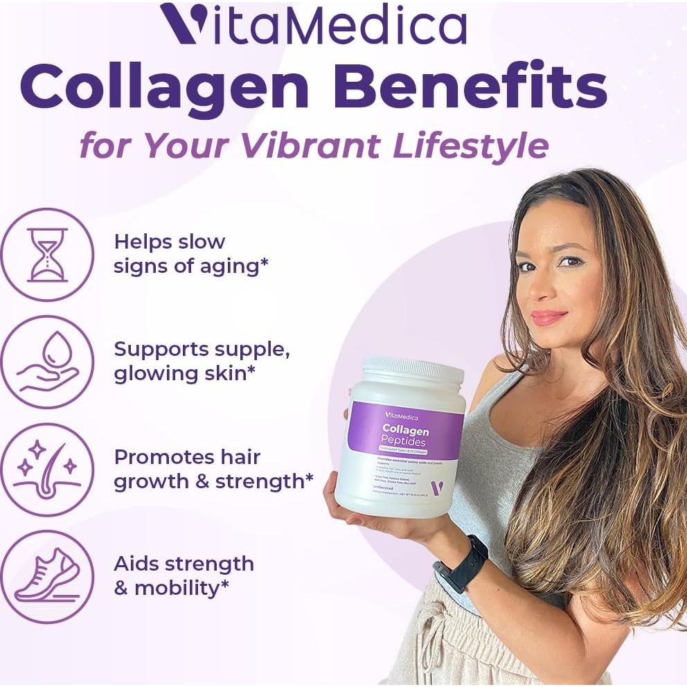 VitaMedica Colágeno Hidrolizado en Polvo - 30 Porciones - Salud Cabello, Piel, Uñas, Huesos