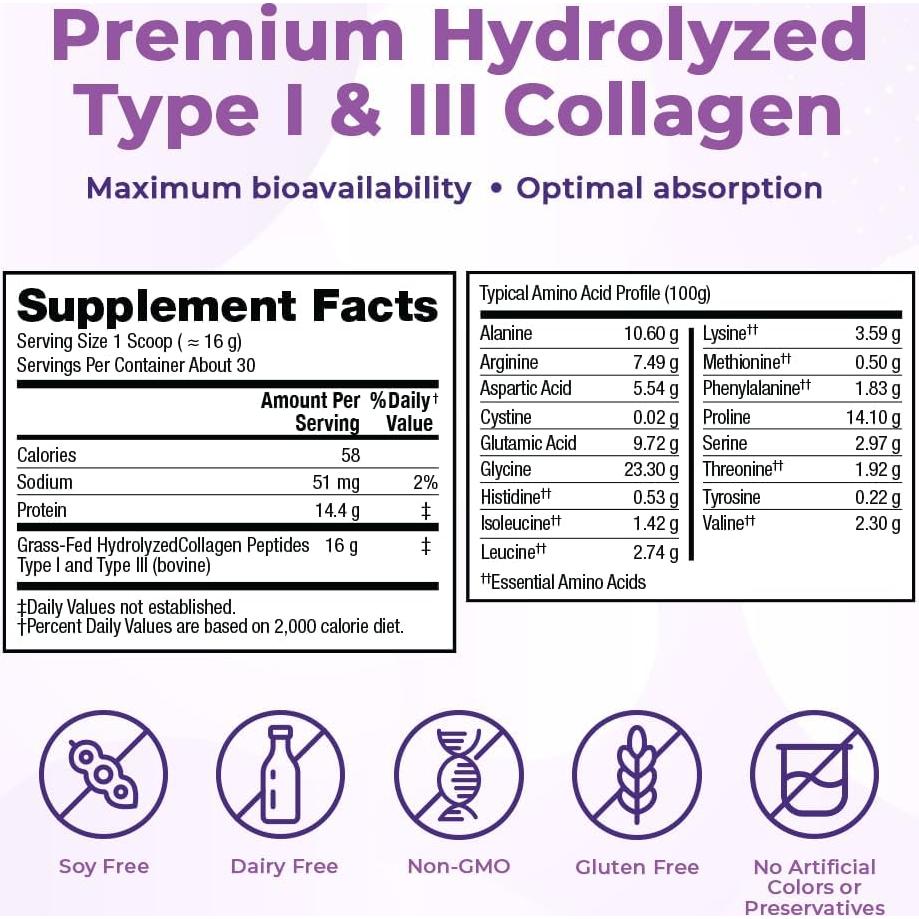 VitaMedica Colágeno Hidrolizado en Polvo - 30 Porciones - Salud Cabello, Piel, Uñas, Huesos