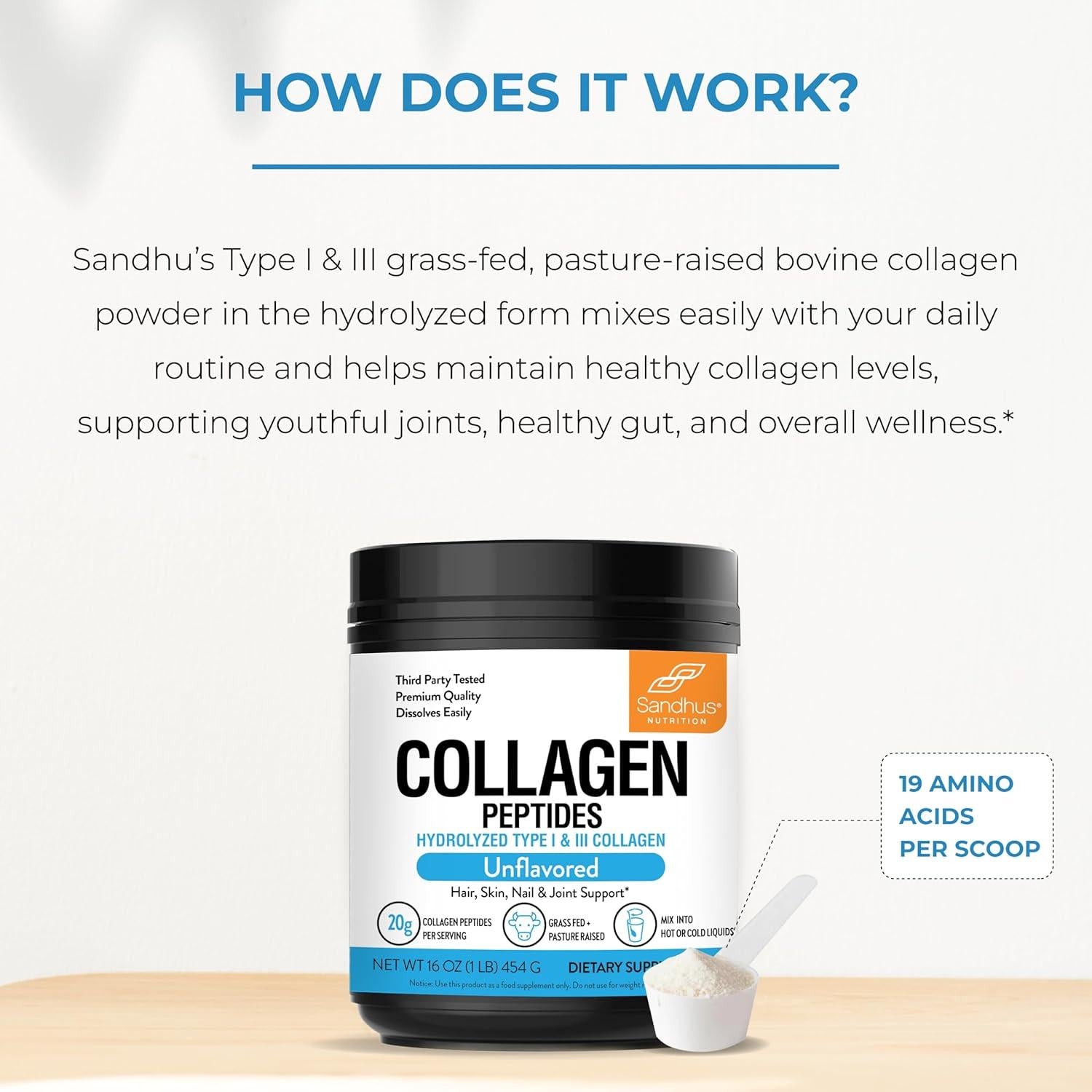 Polvo de Péptidos de Colágeno Sandhu 454 g Sin Sabor