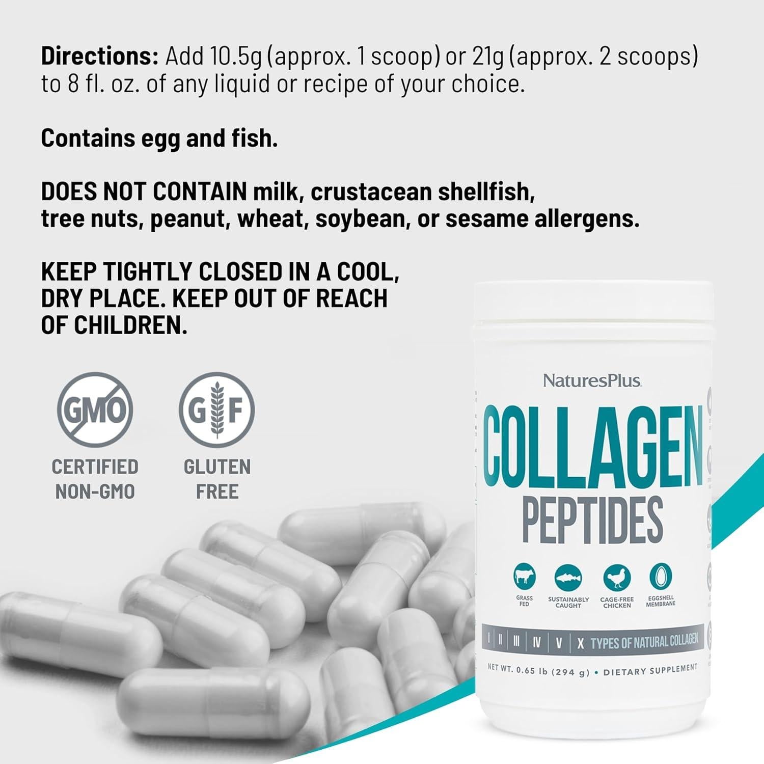 Péptidos de colágeno Natures Plus 2x295g en polvo - Salud piel, cabello y uñas