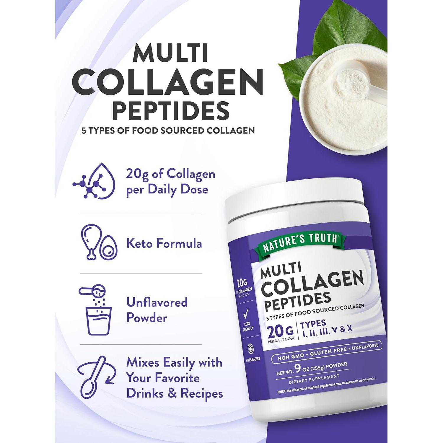 Polvo de Péptidos de Colágeno Múltiple Verdad de la Naturaleza 255g