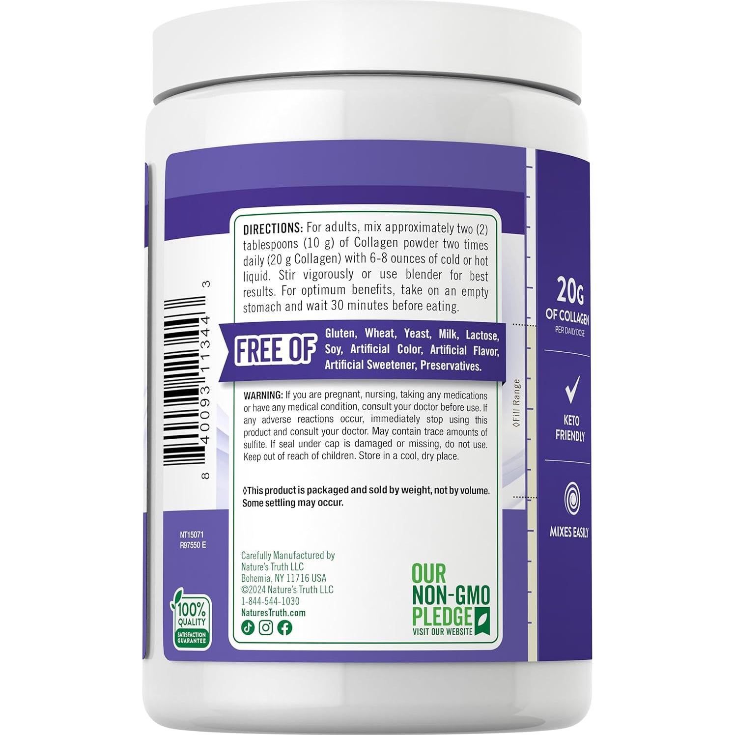 Polvo de Péptidos de Colágeno Múltiple Verdad de la Naturaleza 255g