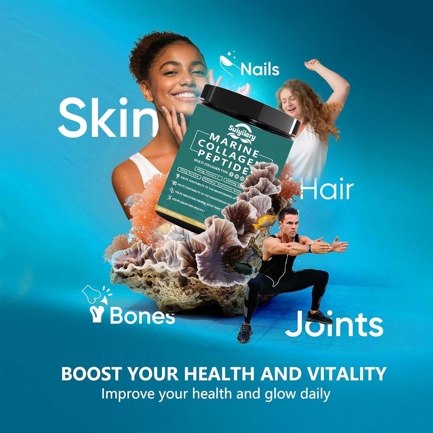 Polvo de Colágeno Marino Suiyilary 300g - Sin Sabor, Salud Piel, Cabello y Uñas