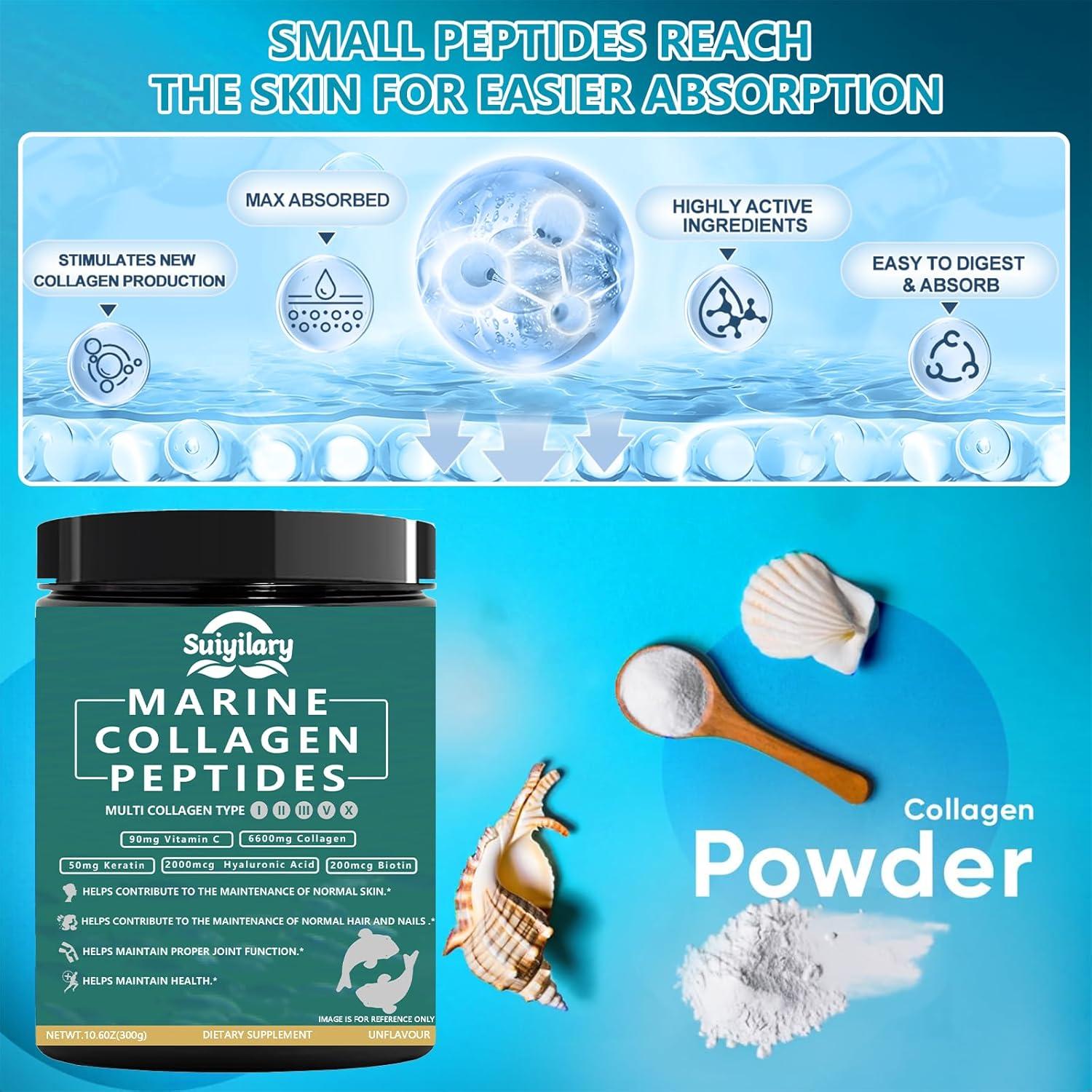 Polvo de Colágeno Marino Suiyilary 300g - Sin Sabor, Salud Piel, Cabello y Uñas