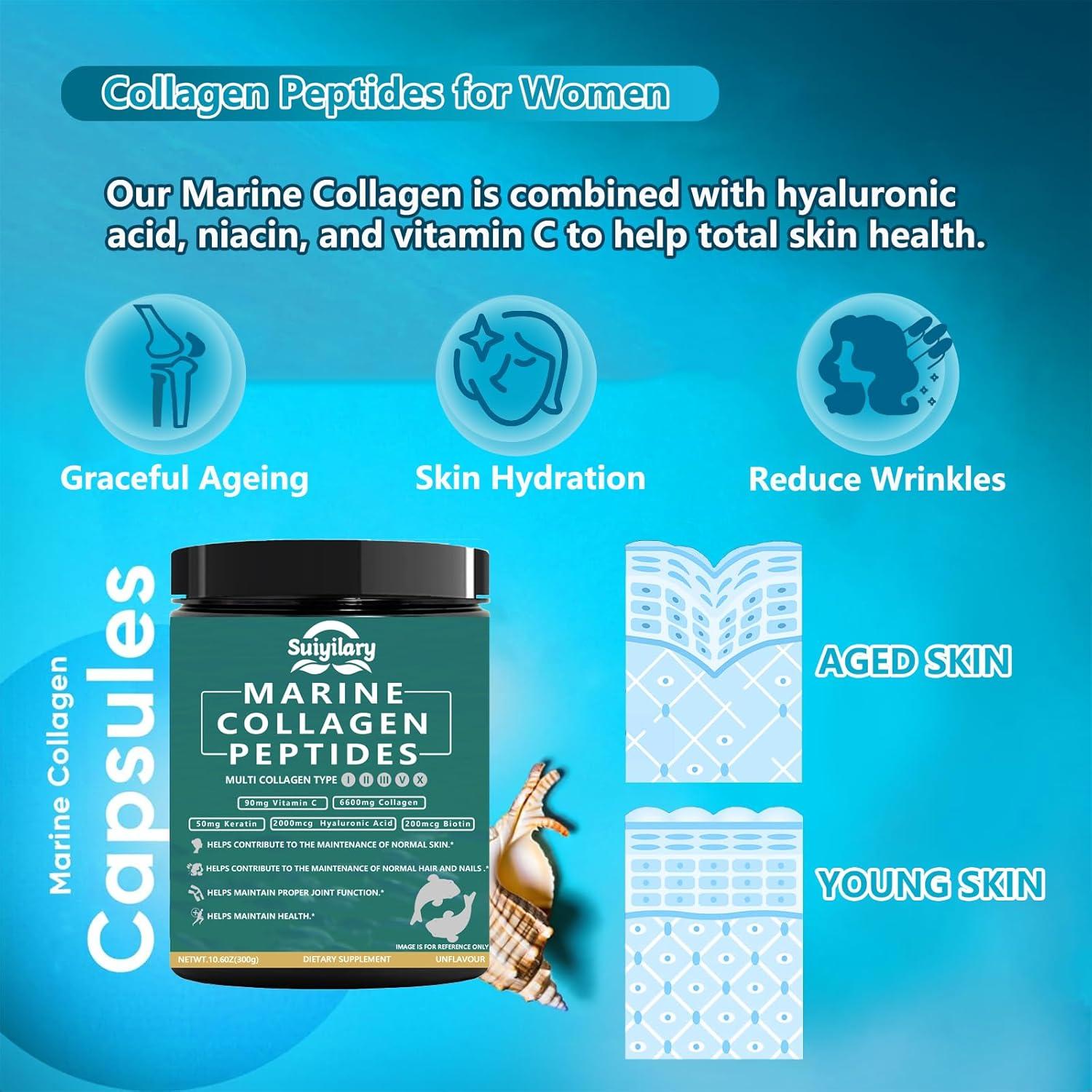Polvo de Colágeno Marino Suiyilary 300g - Sin Sabor, Salud Piel, Cabello y Uñas