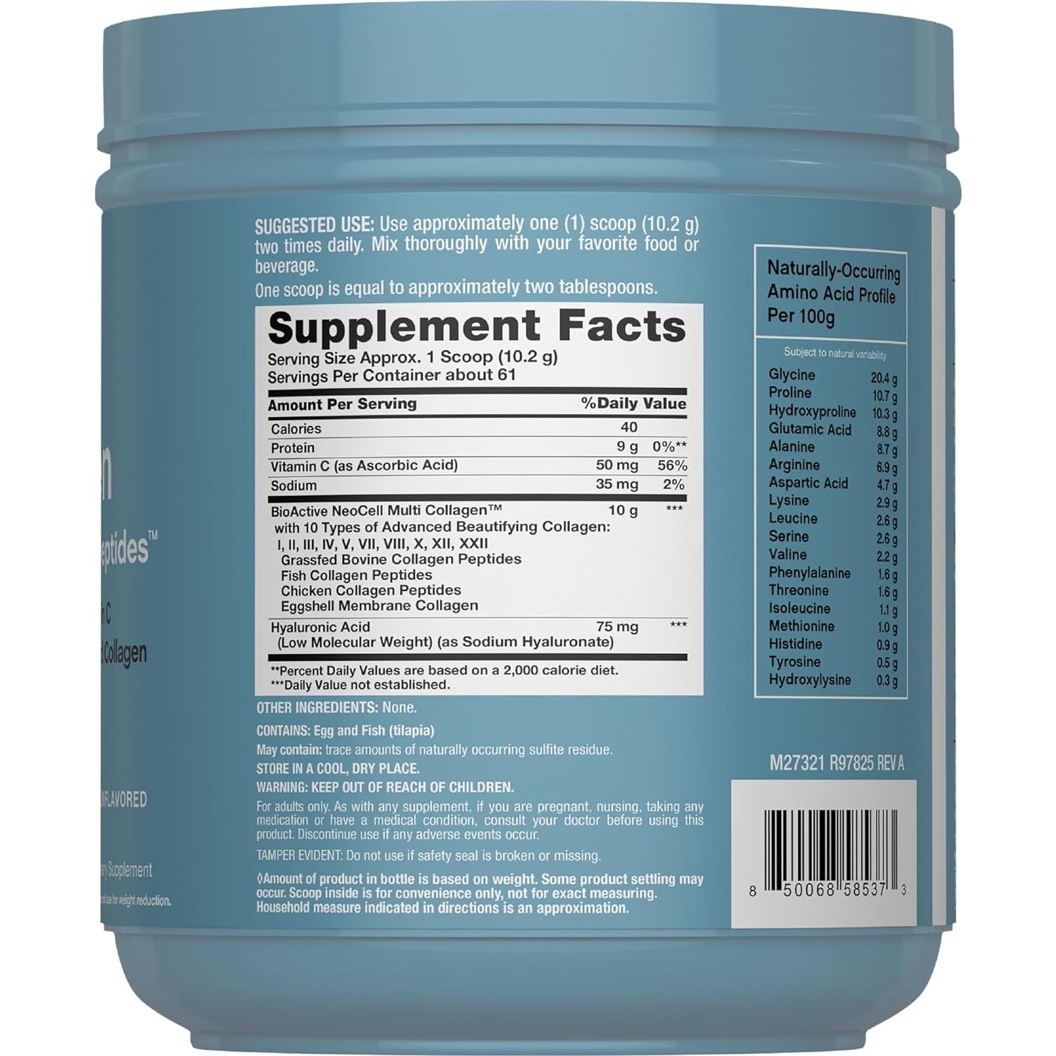 NeoCell Multi Colágeno Avanzado 622g con Ácido Hialurónico y Vitamina C