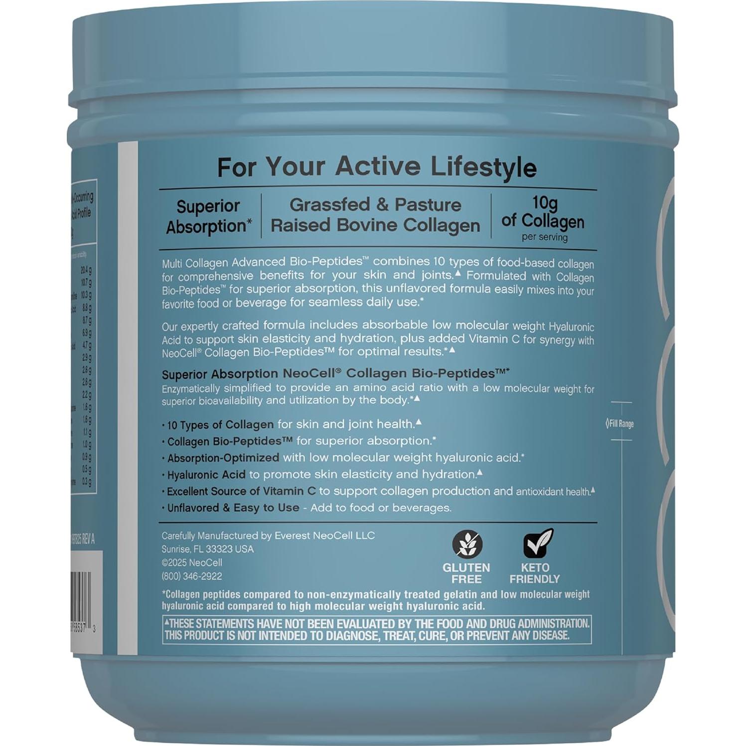 NeoCell Multi Colágeno Avanzado 622g con Ácido Hialurónico y Vitamina C