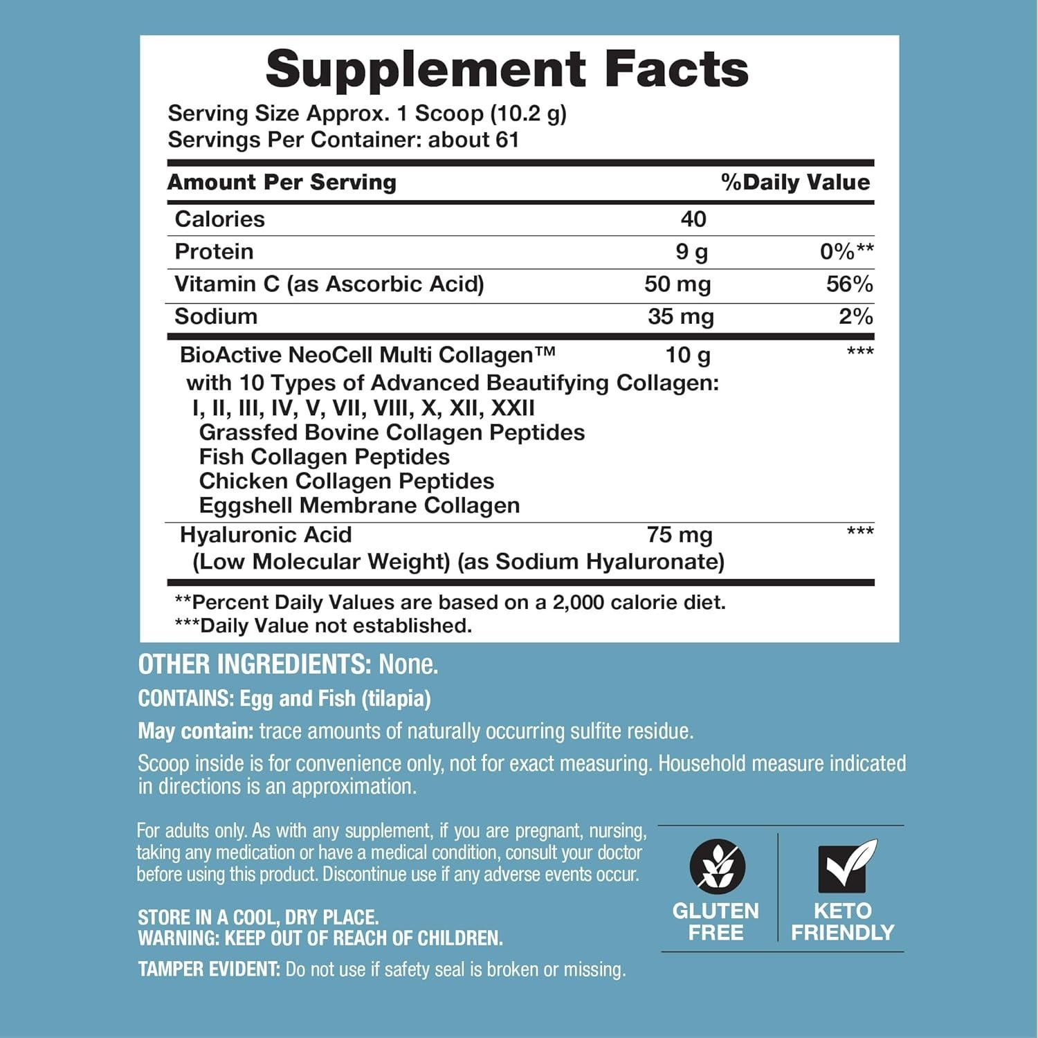 NeoCell Multi Colágeno Avanzado 622g con Ácido Hialurónico y Vitamina C