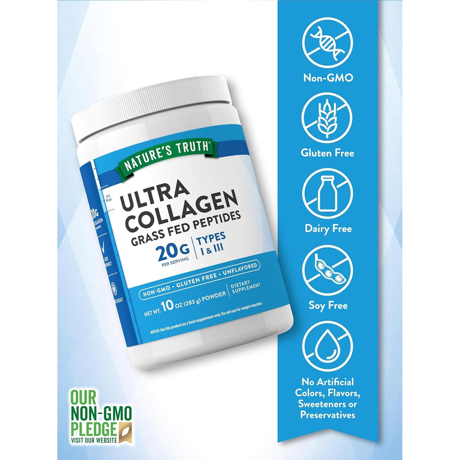 Polvo de Colágeno Sin Sabor Nature's Truth 283.5 g Tipo I y III