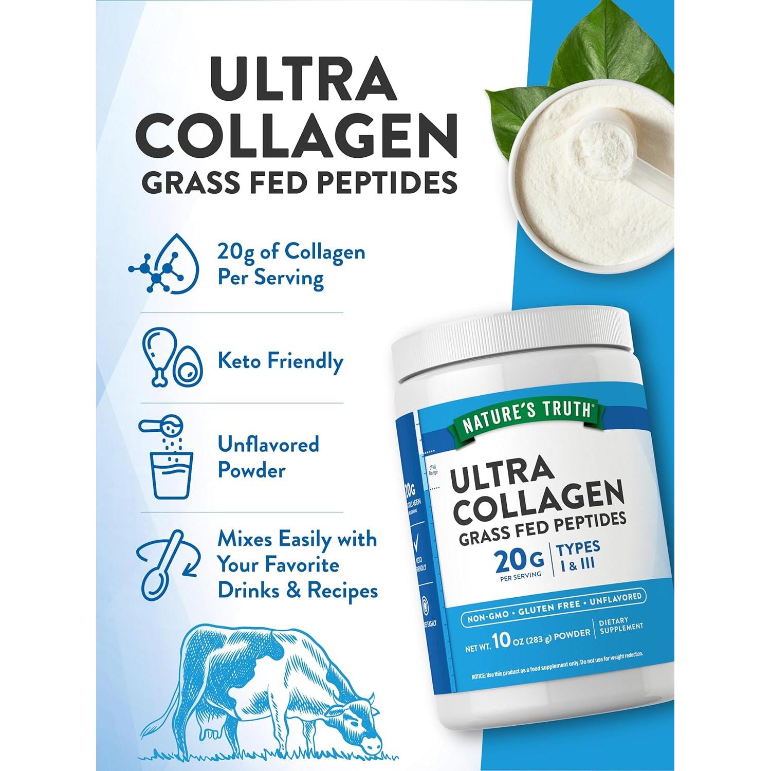 Polvo de Colágeno Sin Sabor Nature's Truth 283.5 g Tipo I y III