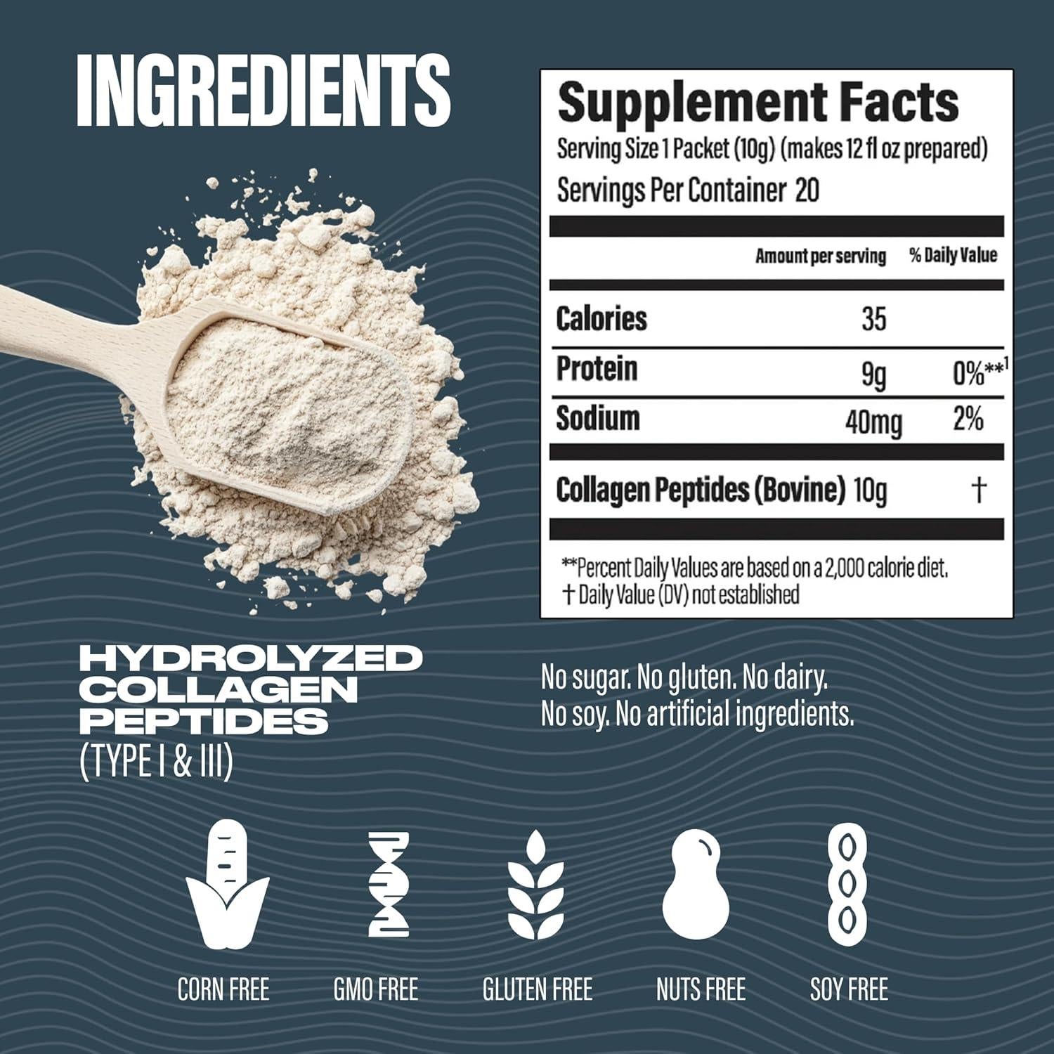 BUBS Naturals Polvo de Colágeno Sin Sabor 20g - 20 Stick